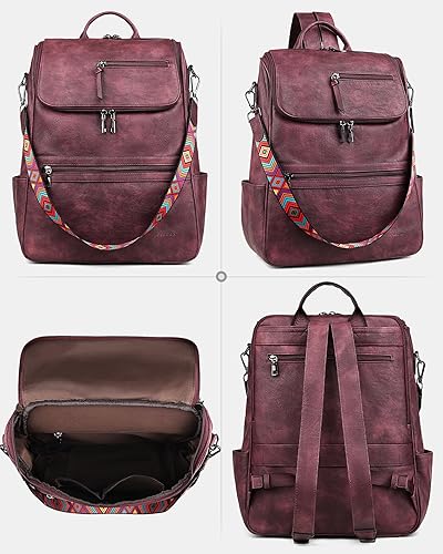 Miniatura 8 de FADEON Mochila para computadora portátil para mujer, mochila de viaje de cuero con compartimento para portátil, bolsa de hombro de PU de diseñador