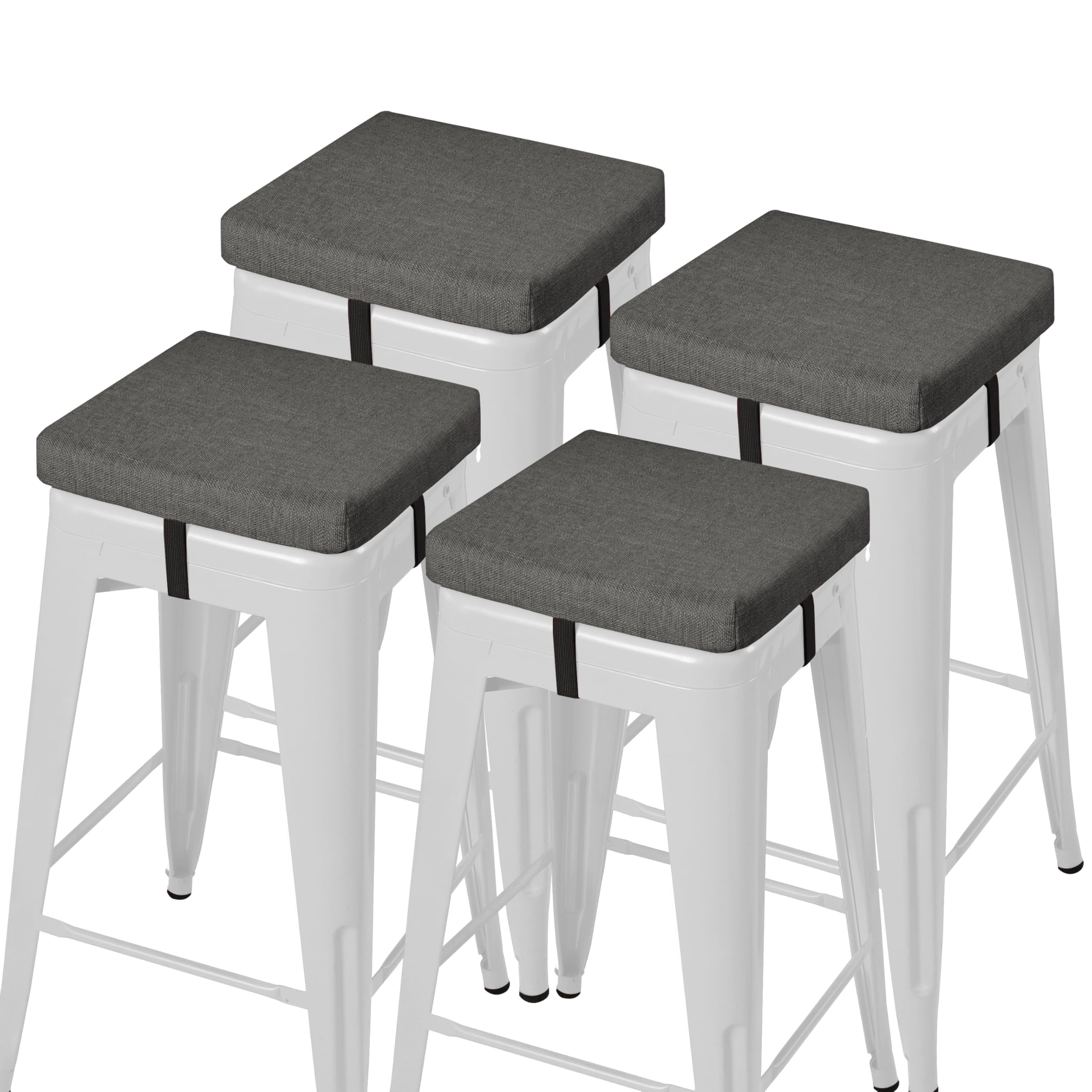 AddGrace Set di 4 cuscini antiscivolo per sgabello da bar, quadrati, con laccetti, con fodera lavabile in lavatrice, 30 x 30 x 5 cm (grigio scuro)