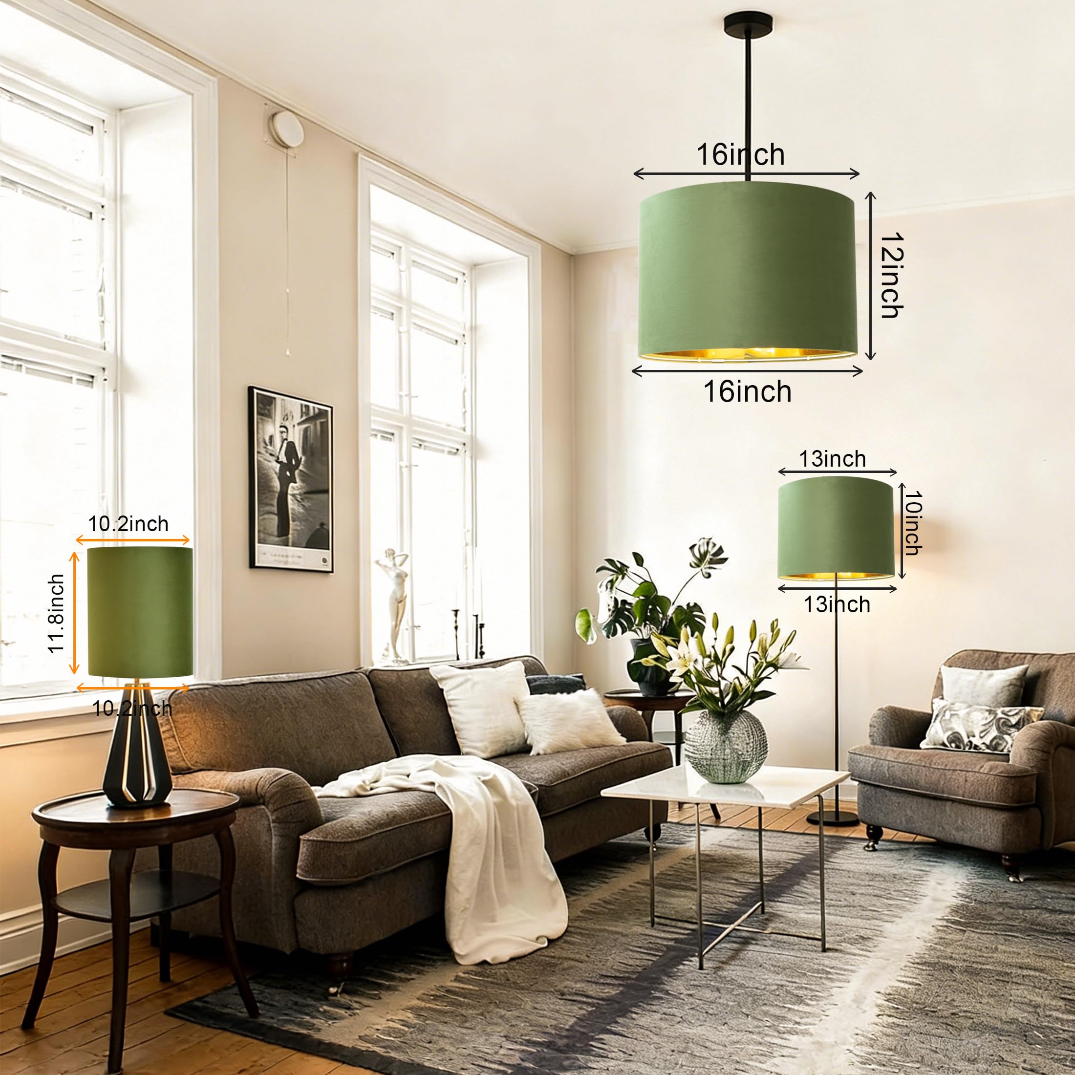Unique Lamp Shades: 5 Picks That Change a Room in 2026 3 JIANGYUN Olive Green Velvet Lamp Shades Set of 2Middle Drum Fabric La — product photo