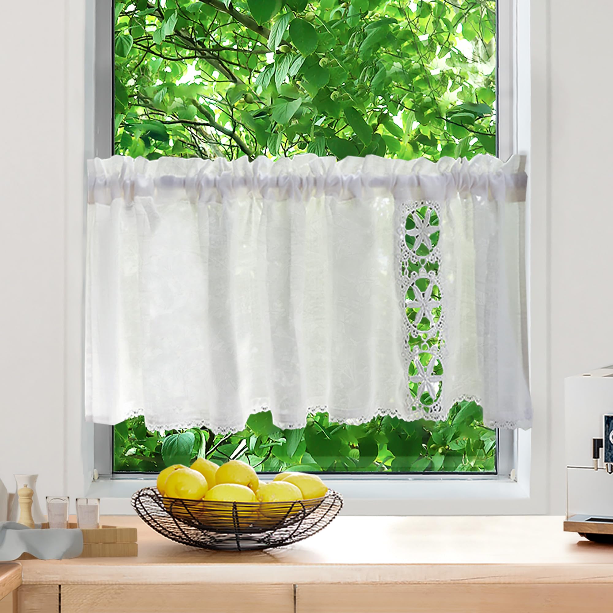 2番-白刺繍 レース 北欧 目隠し 【2枚入り】　【1枚幅480cm】 2番-白刺繍 レース 北欧 目隠し 【2枚入り】 【1枚幅480cm】 Amazon｜