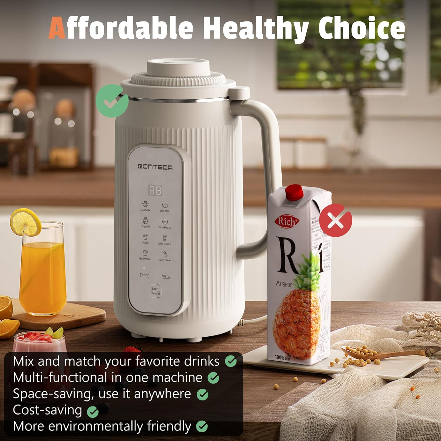 8 in 1 Automatic Nut Milk Maker - 20oz Soy Milk Maker for Homemade Nut Milk,Oat Milk,Soymilk,Almond Milk,Plant Based Milk,Rice Paste,Juice,Milk Shake,Boil Water with Auto-Clean & Timer