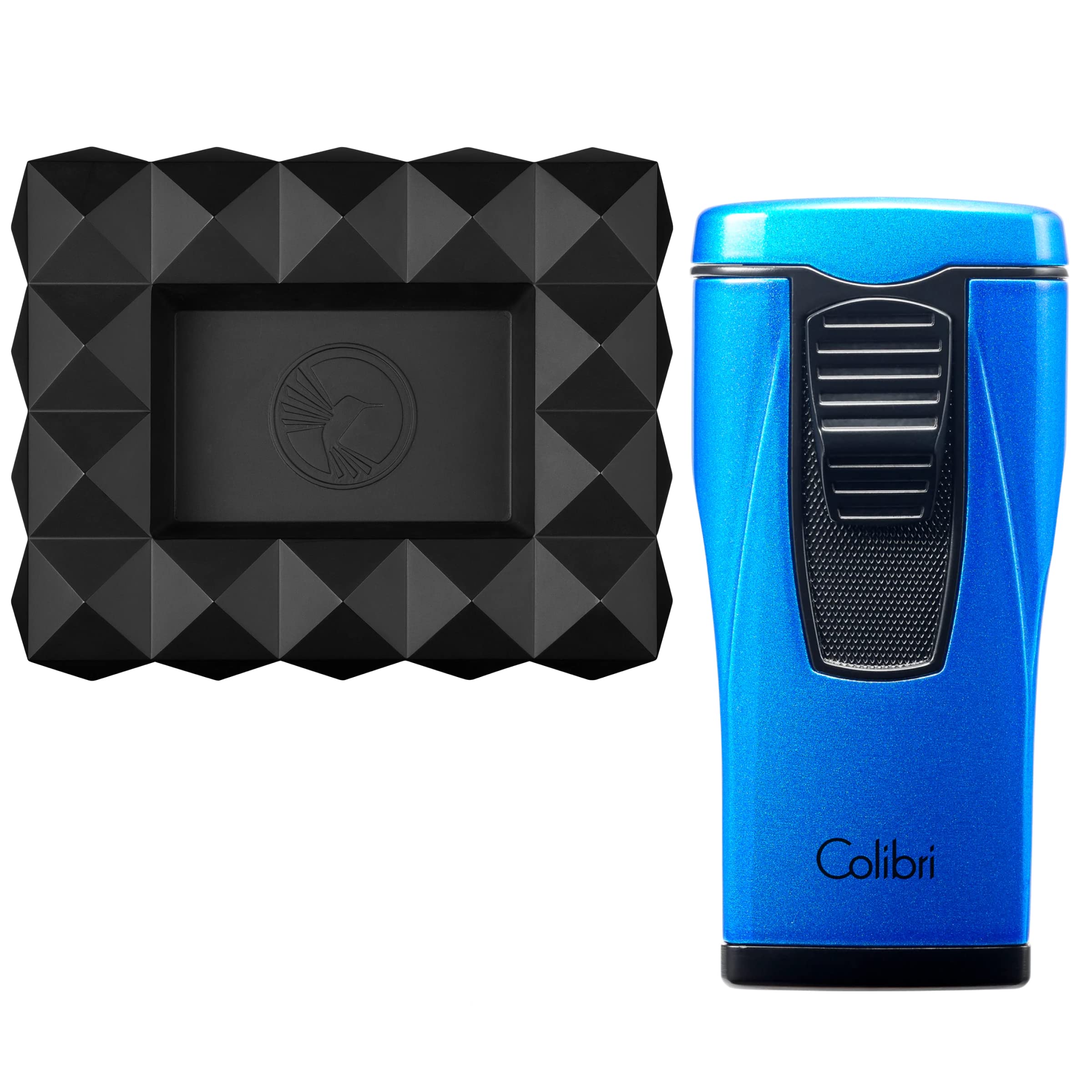 Colibri Monaco Triple-Jet Lighter Metallic Blue Colibri Quasar Cigar Ashtray Black