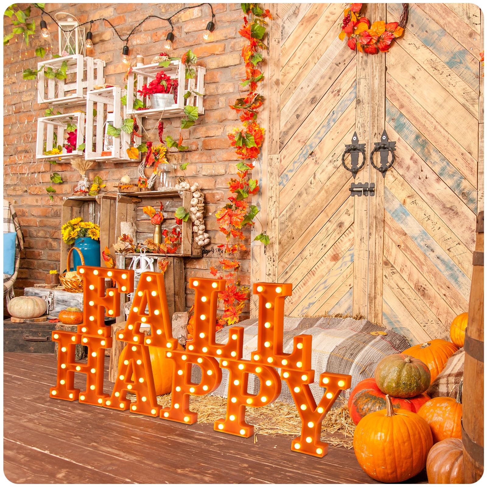 Fabbay 9 Pcs Happy Fall LED Marquee Letter Lights Marquee Autumn