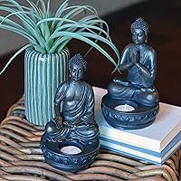 Vista 7 de Seated Buddha Tealight Portavelas, juego de 2, pose de felicitación o Namaste, base de loto, 7.5 pulgadas de alto x 4.25 pulgadas, hecho a mano