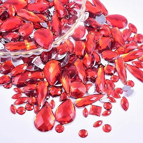 Miniatura 10 de 200 piezas de diamantes de imitación de cristal de formas mixtas, piedras acrílicas con parte trasera plana, piedras de diamante para manualidades,