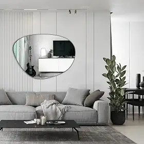 Espelho Decorativo Sala Hall Quarto Orgânico em Couro 44x64cm Pinterest Moderno Casual Escrtório C/Suporte de Parede - Modelo Nuvem (Preto)