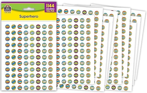 Teacher Created Resources® Superhéroe Mini Pegatinas Valu-Pak, 3/8 pulgadas, multicolor, 1144 piezas