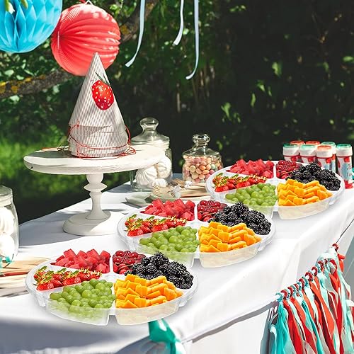 Miniatura 6 de Seewey 20 bandejas redondas de plástico para servir verduras de 11.8 pulgadas, 6 bandejas seccionales de plástico para aperitivos con tapa, bandejas
