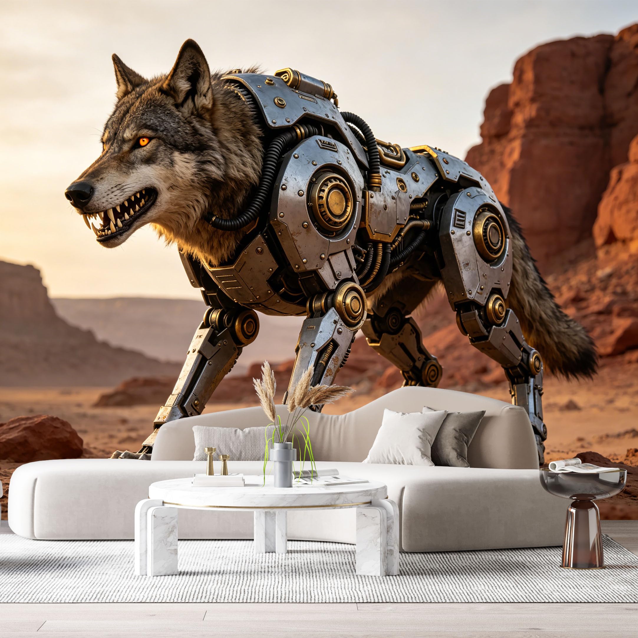 Custom Size Wall Mural Heavy Armored Wild Canine Beast Mech Cyber Beast SciFi Armor Robot Animal Metal Texture SelfAdhesive Art Prints Removable Large Wallpaper Esports Game Room Studio