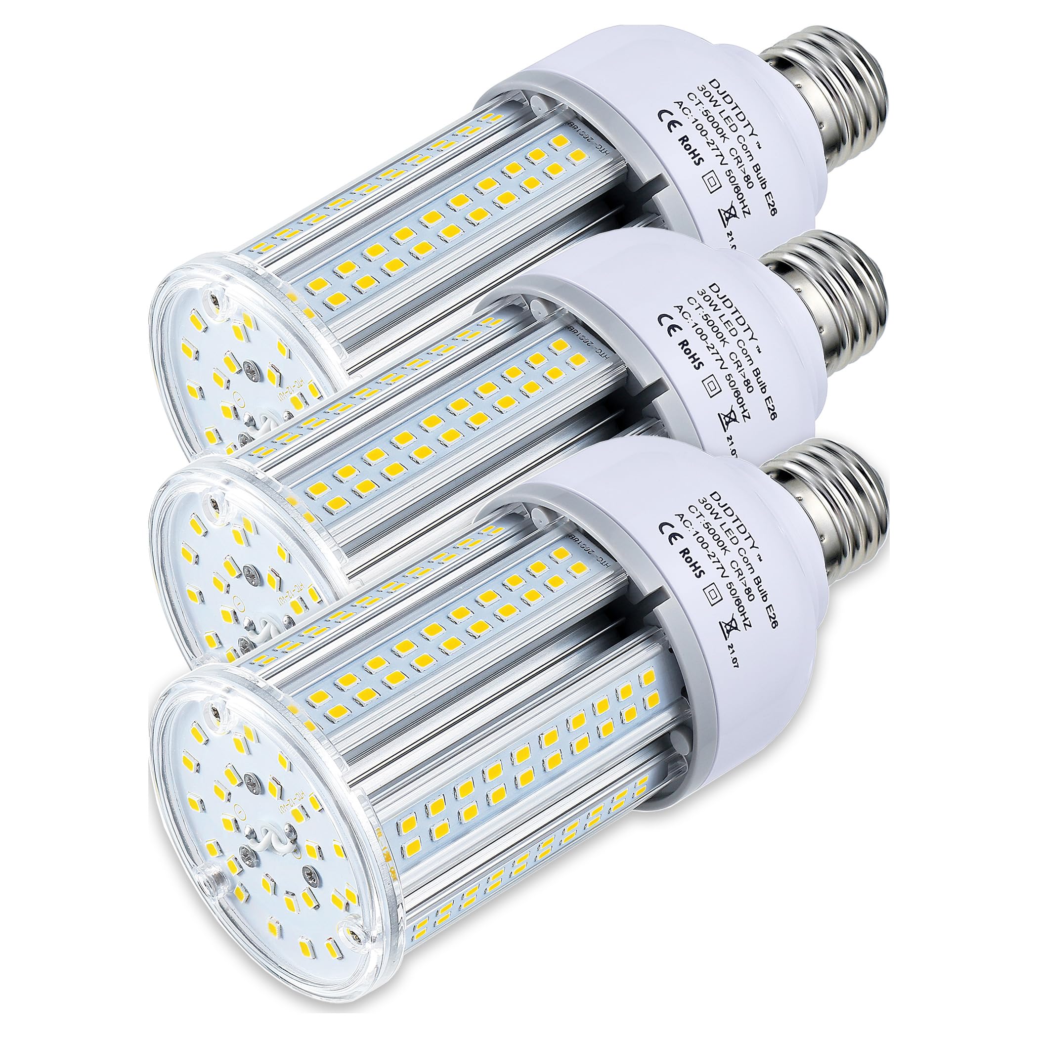 JURDXLED 3-Pack is More economical, LED Corn Light Bulb 5000 Lumen 5000K 30W Large Area Cool Daylight White E26 Medium Base for Outdoor Indoor Garage Warehouse Factory Workshop Street Backyard