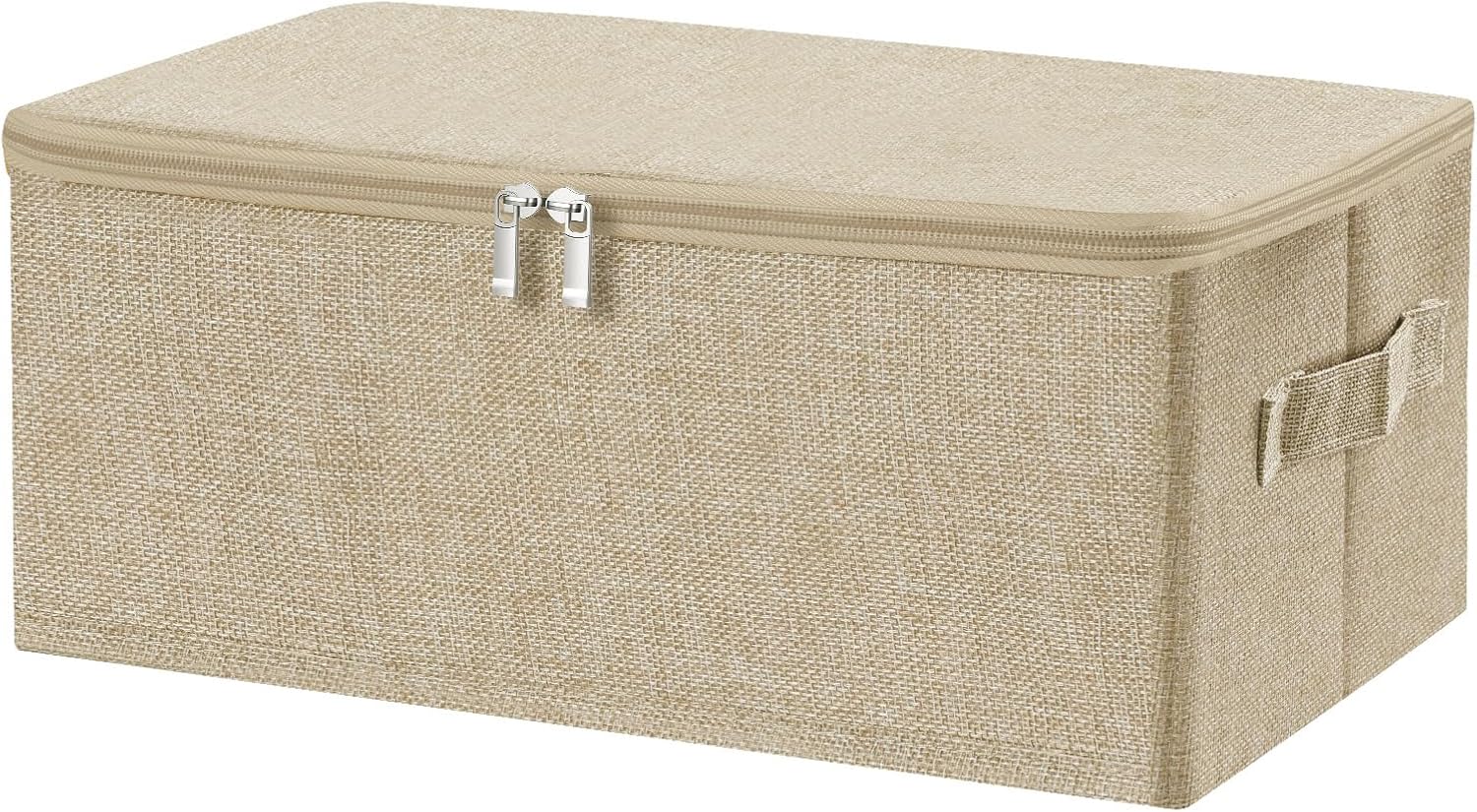 ANMINY Storage Bins with Zipper Lids 13 Qt Lidded Fabric Storage Boxes Baskets Cubes with Handles Collapsible Washable Cotton Linen Closet Shelf Clothes Organizer Containers - Beige, Small