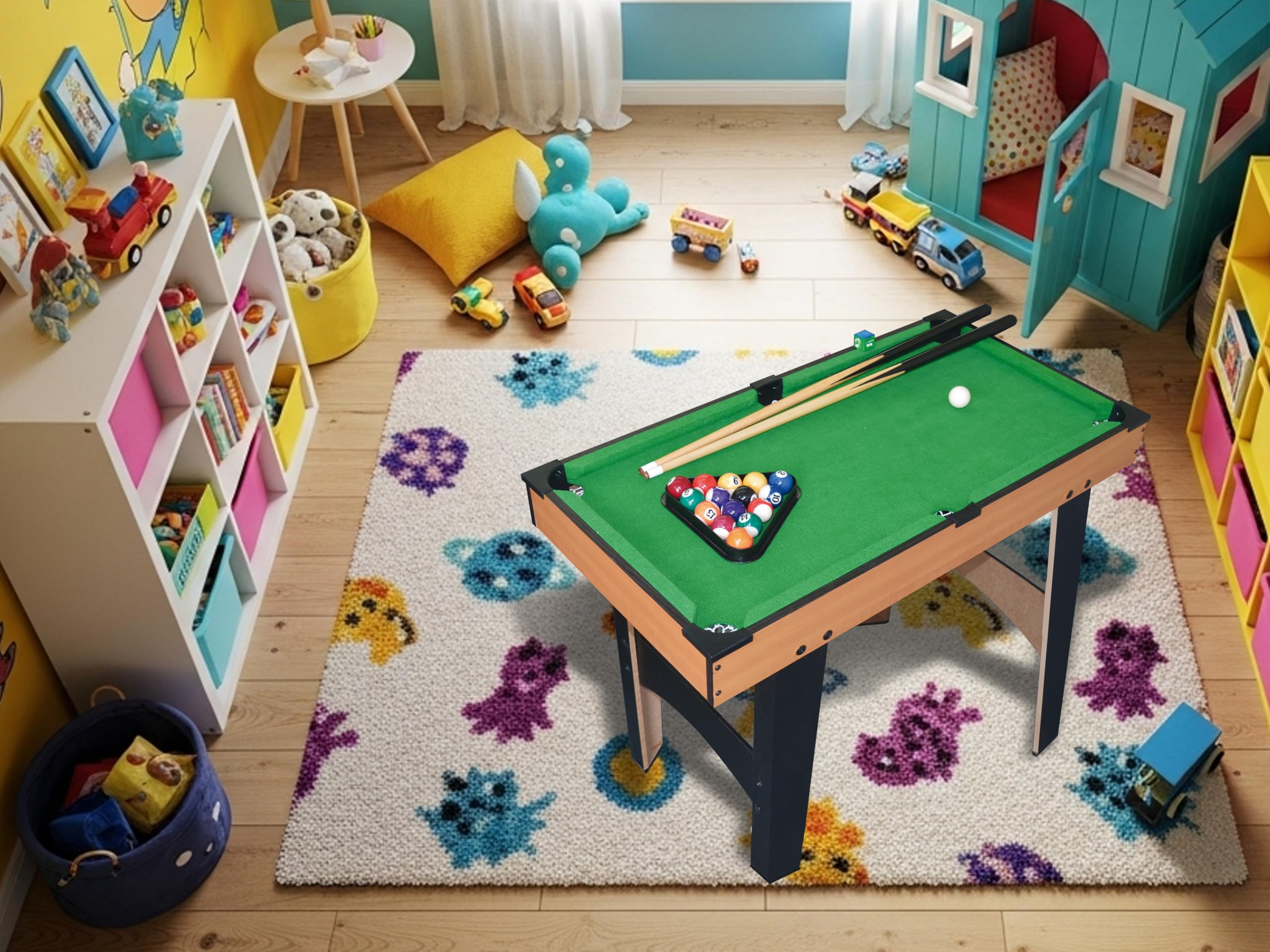 Teorema Giocattoli, Biliardo da Casa, Mini Tavolo da Biliardo Classico con Vere Palle e Stecche in Legno, Gioco per Bambini, Ragazzi e Adulti, Completo di Accessori (77x62x40 cm)