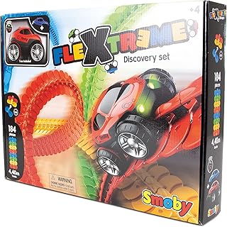 Smoby 7600180902 Set Track-184 Flexible and Adjustable 1 Vehicle Included FLEXTREME Discovery Racetrack PLAYSET with 184 Tracks and Race CAR, Multicolored
