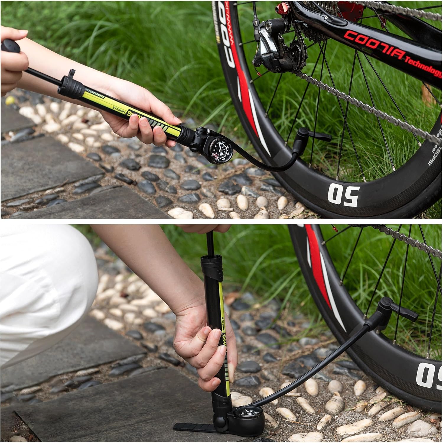 KONG MING CAR Bicycle Pump, 120 PSI Bicycle Pump, All Valves, Compact for Presta and Schrader and Dunlop Valves, Mini Bicycle Floor Pump for Road Bike, Mountain Bike 3 81QXpF4Bi L. AC SL1500