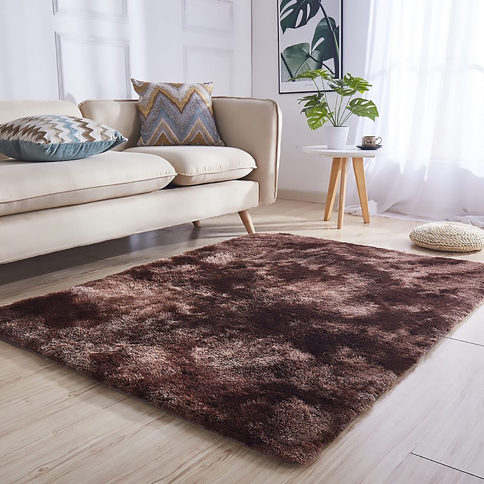TBATM Brown Fluffy Area Rugs for Living Room Bedroom, Shag Plush Fuzzy Carpet Modern Furry Rug Nursery Playroom Indoor Non Slip Carpet,2.63×5.91ft