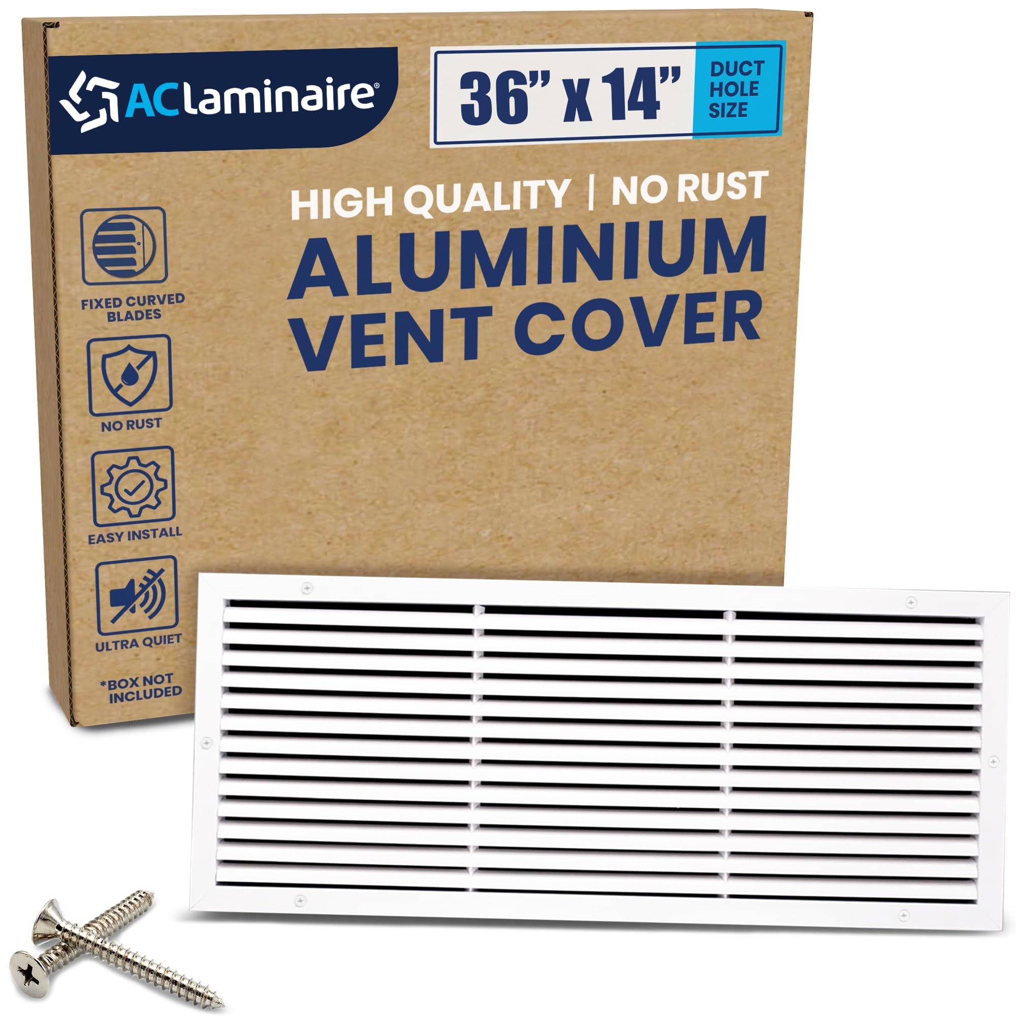 Fits 36" x 14" Duct Hole [37.6" x 15.6" Face] Aluminum Return Grille - Rustproof, Fixed Blades, for Ceiling/Wall, No Louver/Fins/Damper