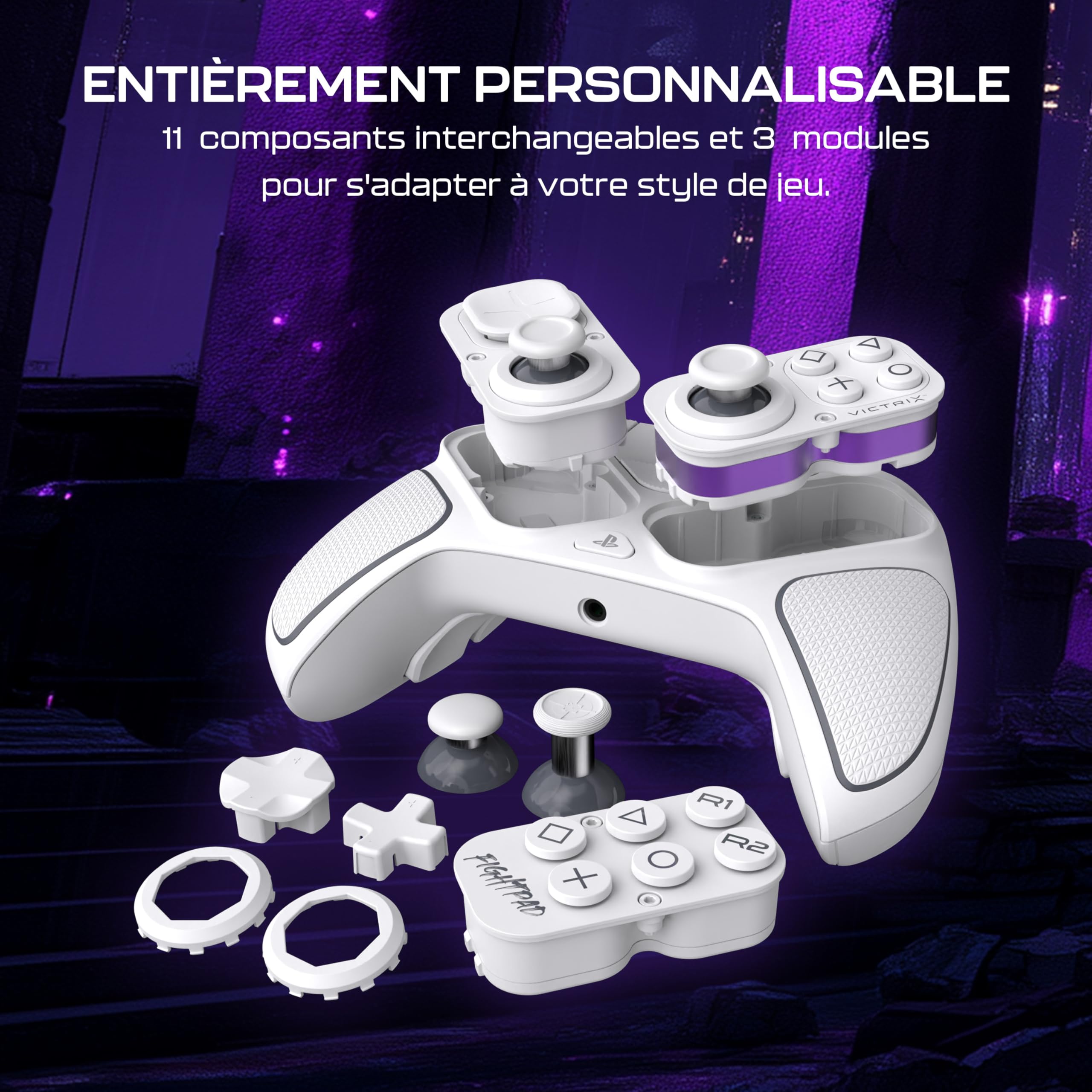 Turtle Beach Victrix Pro BFG Reloaded Blanc PlayStation Manette de gaming modulaire sans fil w/Bluetooth, module Fightpad et effet Hall pour PlayStation 5, PlayStation 4 et PC