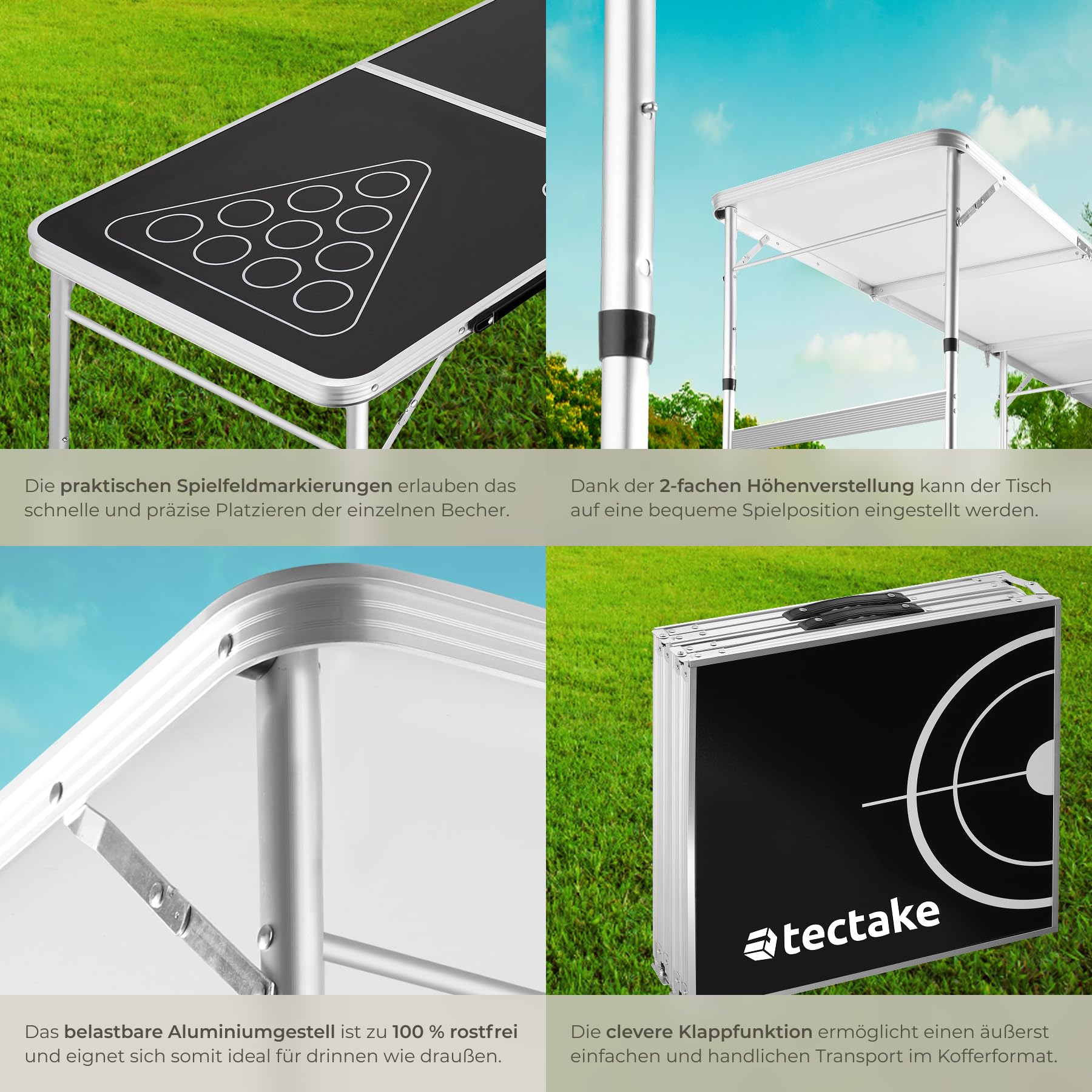 tectake® Bierpong Tisch, Beer Pong Tisch, inkl. 100 Becher (50 rot & 50 blau) und 6 Bälle, höhenverstellbar, Tisch klappbar mit Tragegriffen, Partyspiele für Erwachsene, Trinkspiel, Beer Pong