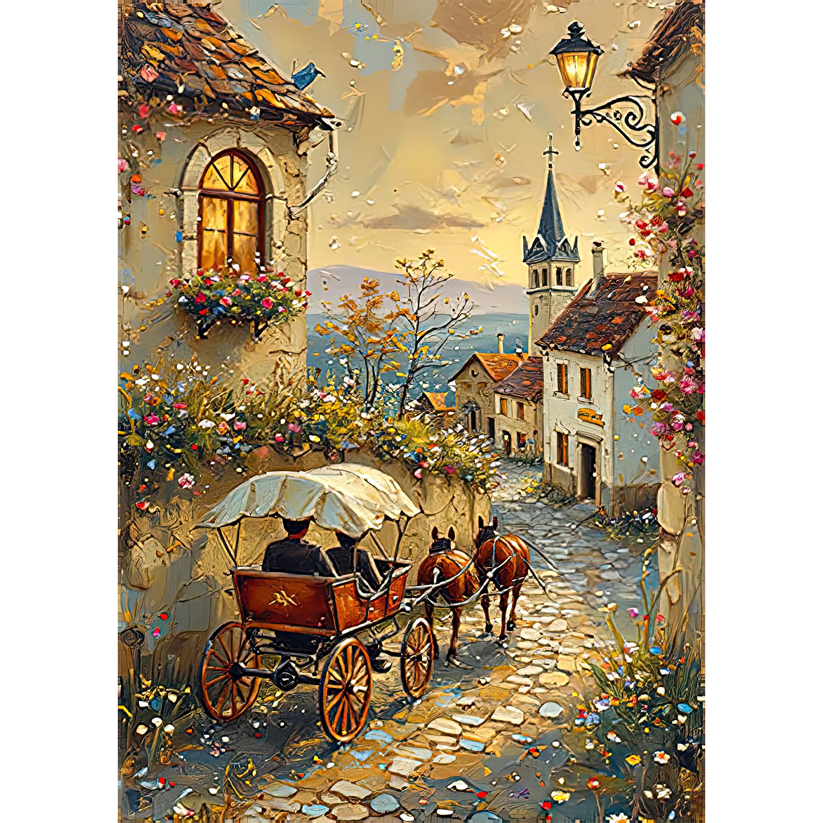 Auremi Kits de pintura de diamante callejero para adultos, pintura por números para adultos principiantes, pintura de puntos de diamante, pintura de paisaje para decoración del hogar, 30,5 x 40,6 cm