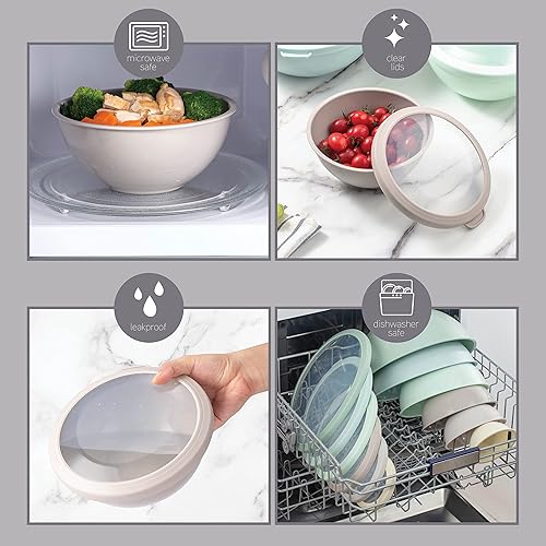 Miniatura 7 de COOK WITH COLOR - Tazones para mezclar anidables, juego de 12 tazones de plástico con tapas, aptos para microondas (menta degradada)