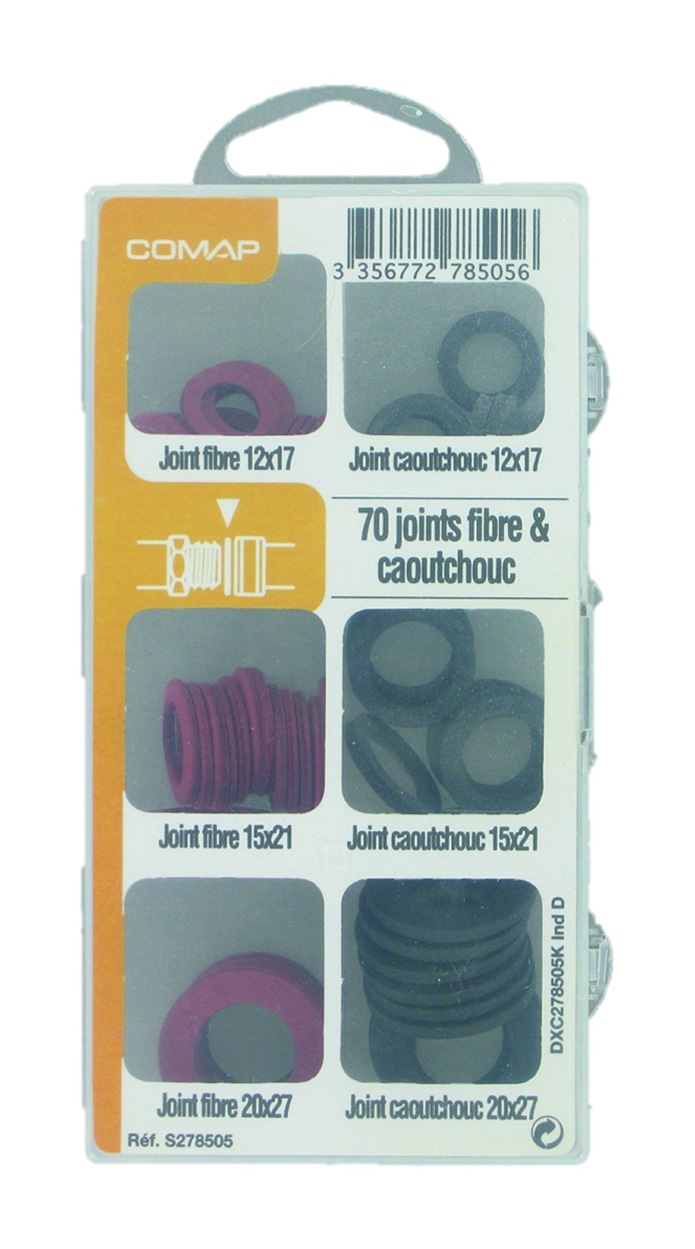 COMAP Coffret 70 Joints d'étanchéité fibre/caoutchouc 20x27 12x17 15x21