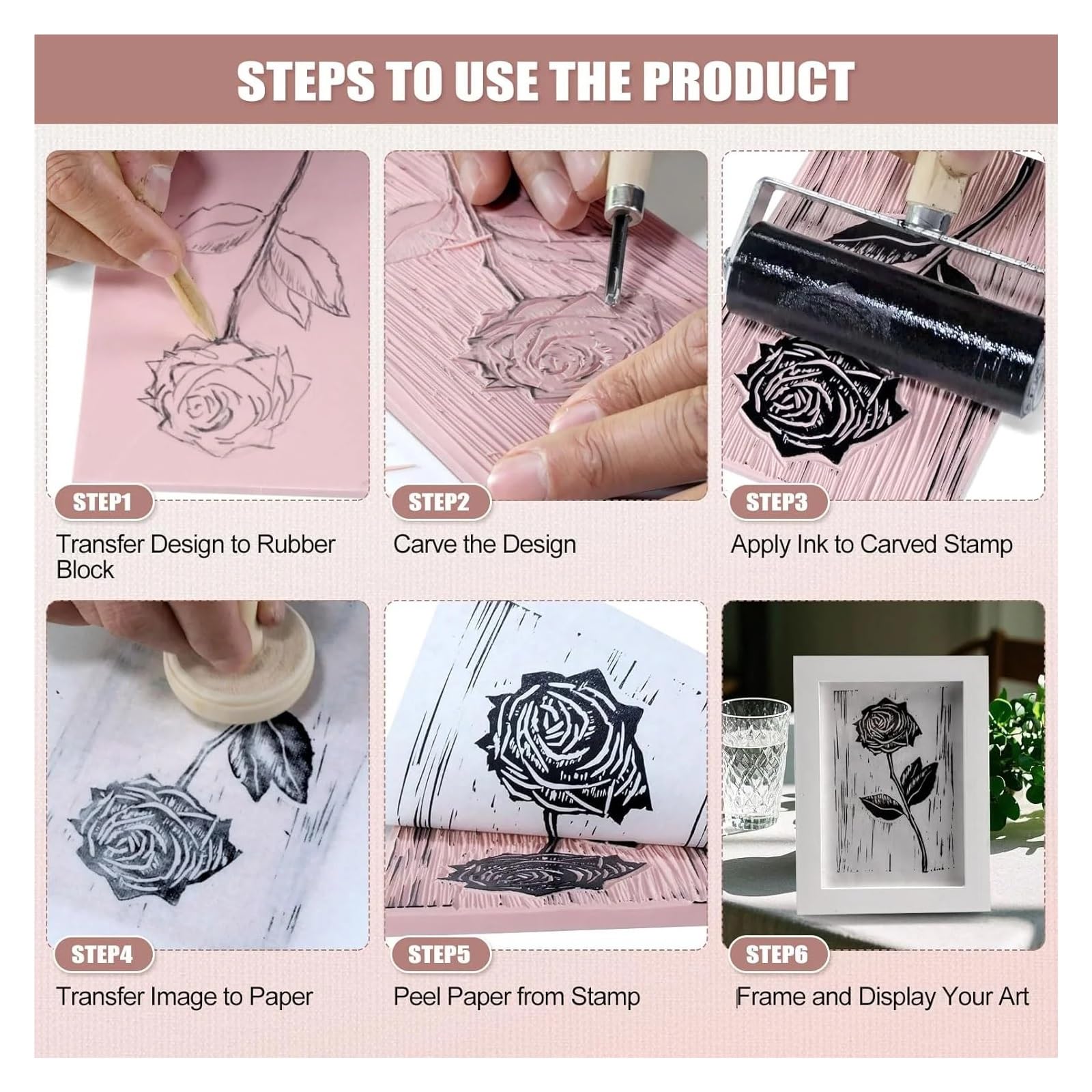 placa de goma para tallar Bloques de linóleo for suministros impresión - 6PCS 4"x6"Kit bloques linograbado goma for tallado sellos, en relieve suave