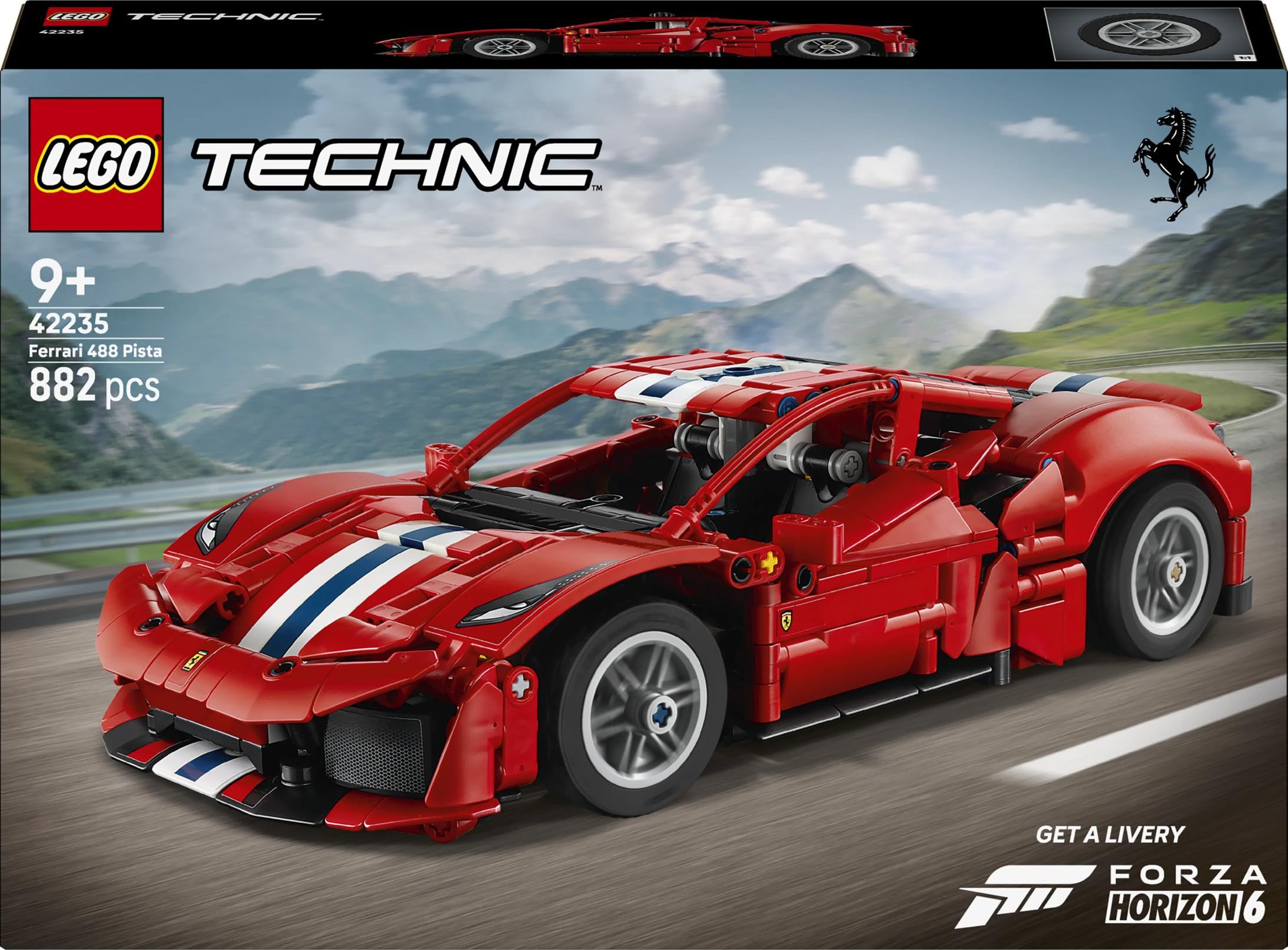 LEGO Technic Auto Ferrari 488 PISTA - Macchina Giocattolo con Motore V8, Sterzo e Differenziale - Decorazione da Cameretta - Regalo per Gamer, Bambini e Fan degli Sport Motoristici da 9 Anni - 42235