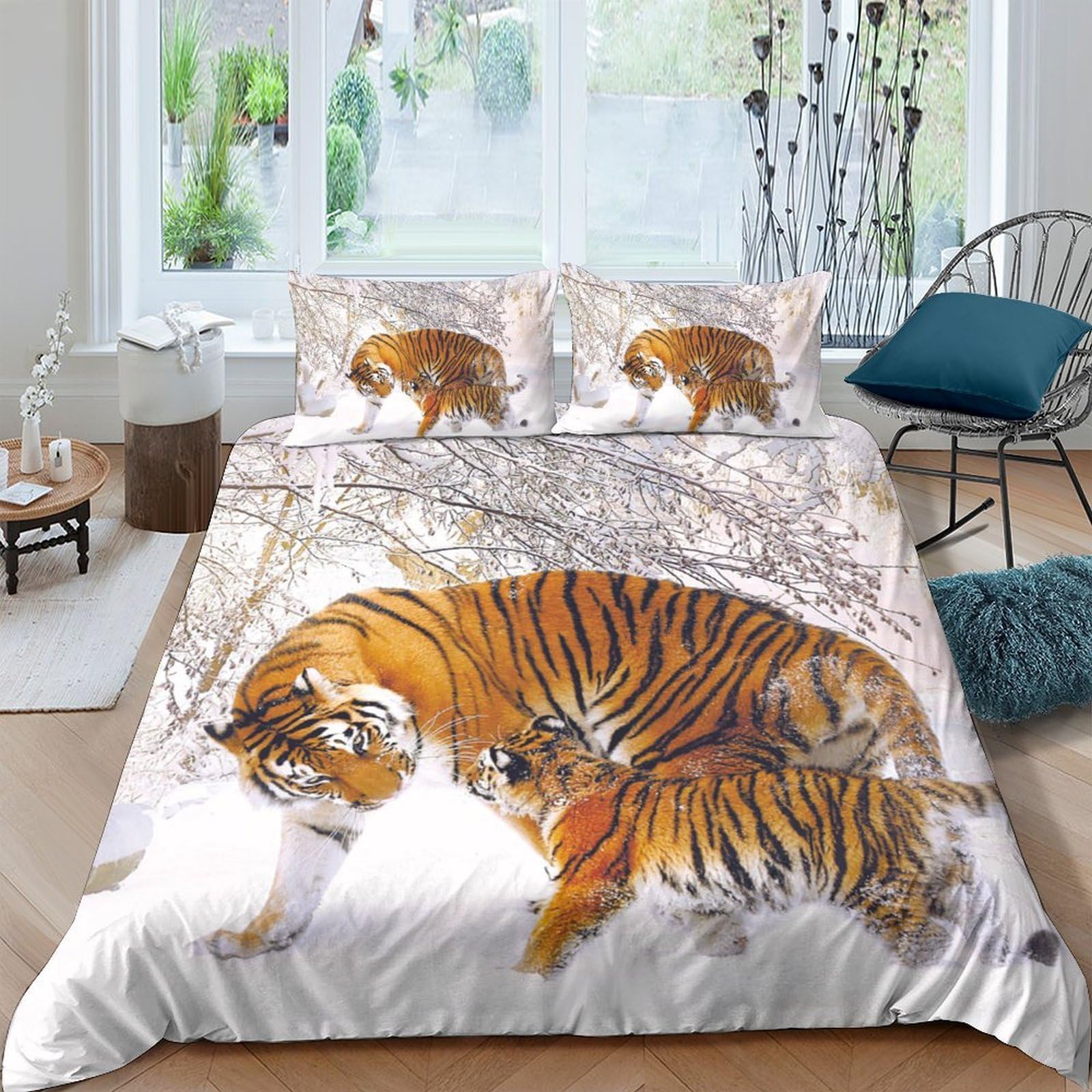 GPLZQXKJNH 3D Printed Elephant Jungle Duvet Cover Microfiber Soft Breathable Floral Bedding Set with 2 Pillowcases for Bedroom Decor Single（135x200cm）