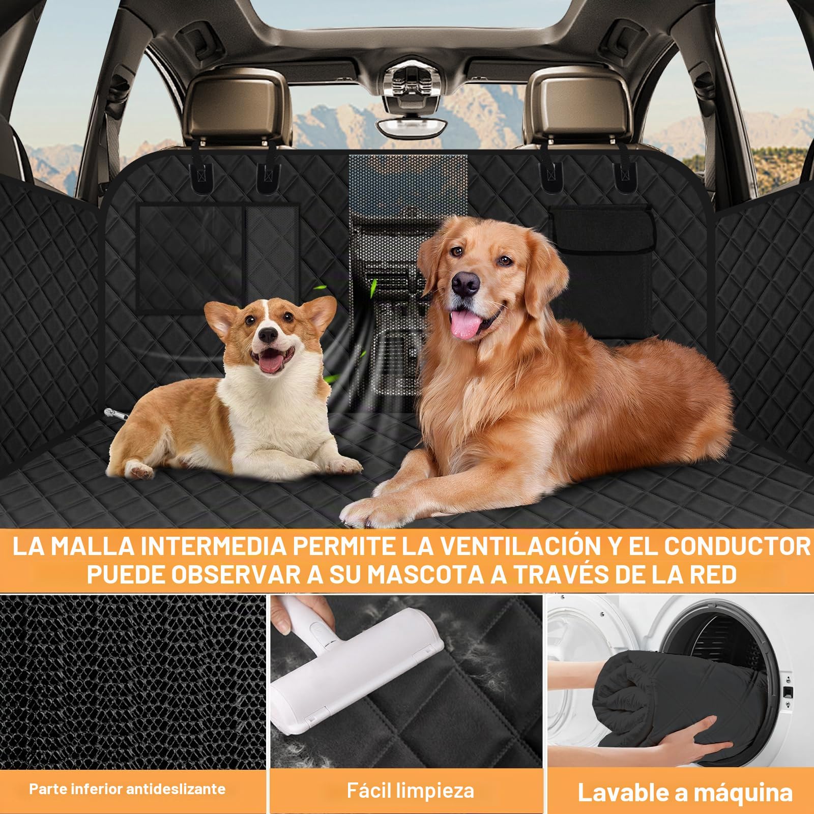 Funda para asiento trasero de perro con base dura fuerte, extensión de asiento trasero antideslizante e impermeable para mascotas, hamaca para coche, sedán, SUV