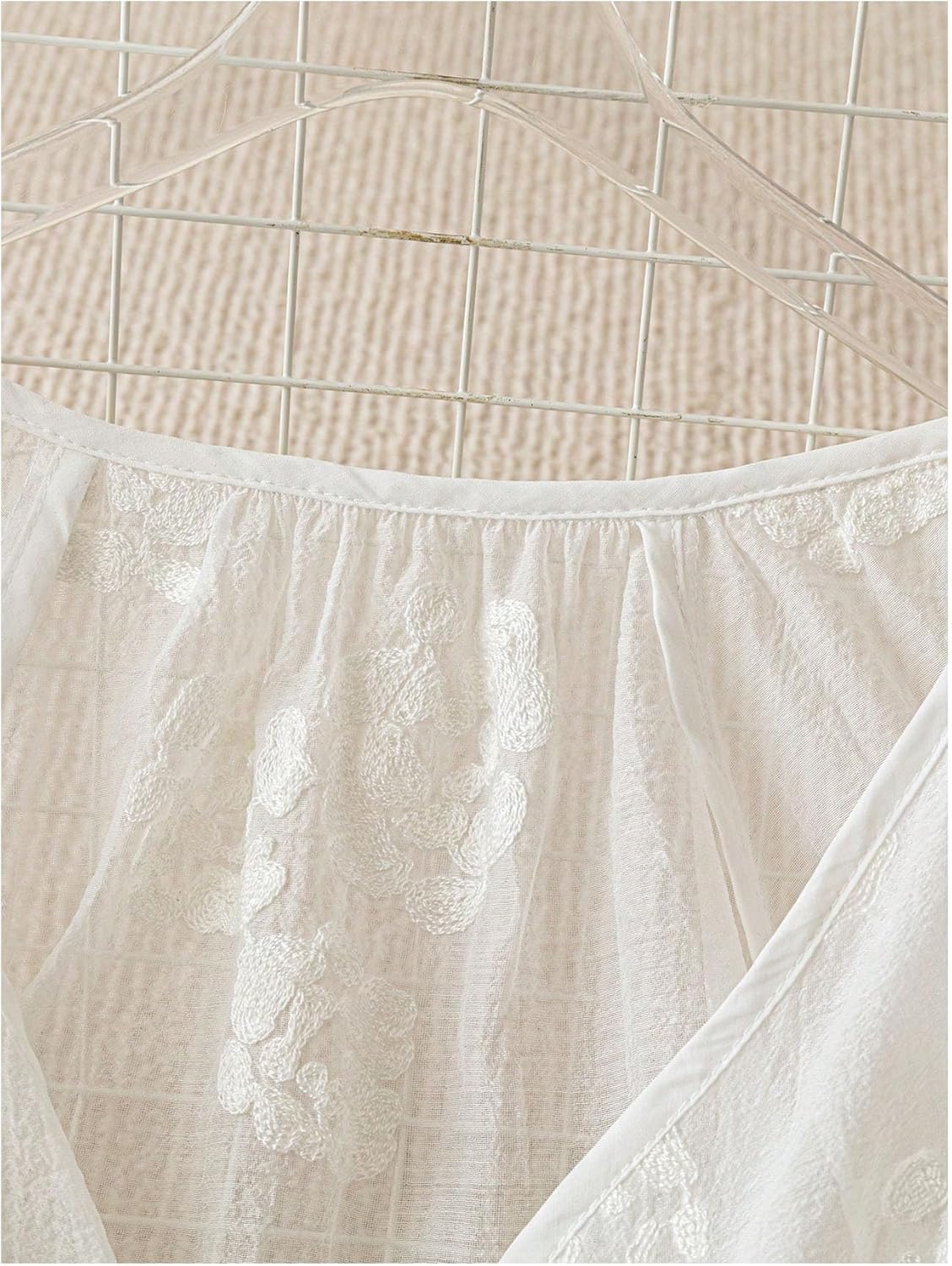 GORGLITTER Women's Boho Peasant Blouses Floral Embroidered Tops Summer Sheer Tie Front Flowy Long Sleeve Button Up Shirts - Image 3