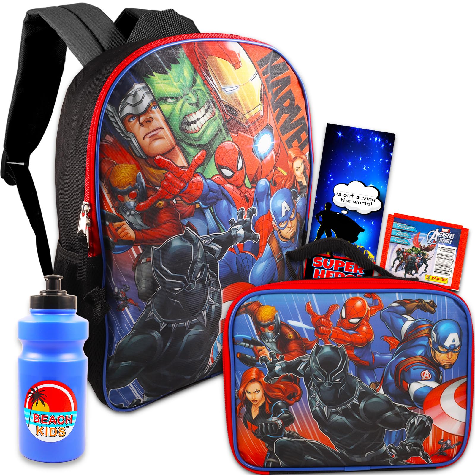 MarvelAvengers Backpack and Lunch Box Set - Bundle of Marvel Backpack, Insulated Lunch Bag, Water Bottle, More | Superhero School Supplies for Kids
