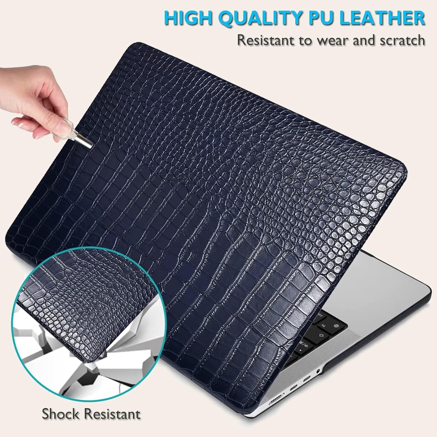 Fancity Compatible with MacBook Pro 16 inch Case 2021-2025 Release M4 A3403 A3186 M3 A2991 M2 A2780 M1 A2485 Pro/Max, PU Leather Hard Plastic Case & Keyboard Cover for New Pro 16.2 Inch, Darkblue