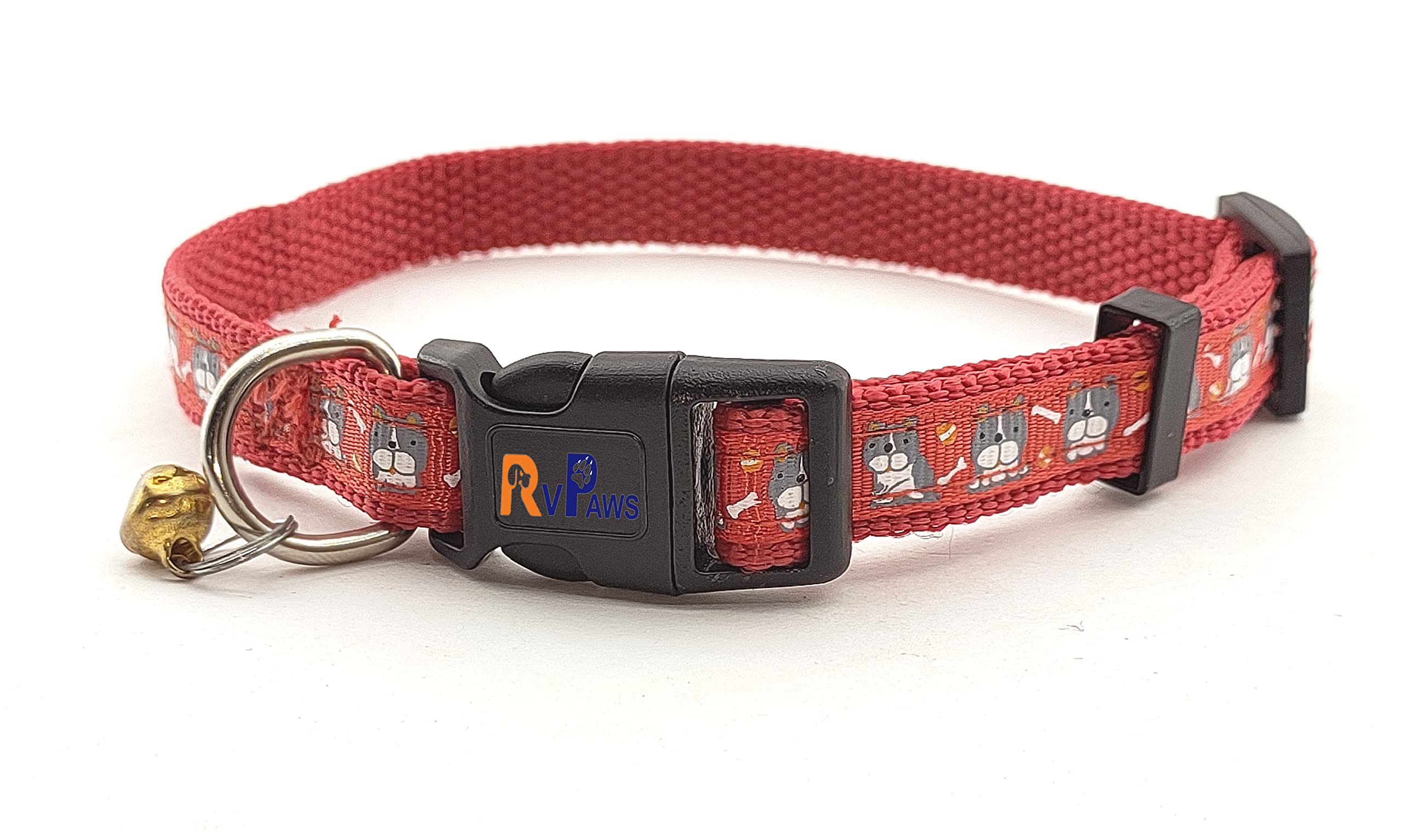 RvPaws Safe Pets Collar with Bells Adjustable Length Puppy Collar Printed Sot Nylon Collar for Puppy and Small Dog (Red Color) (B0BFFLNTHP) Amazon Price History, Amazon Price Tracker