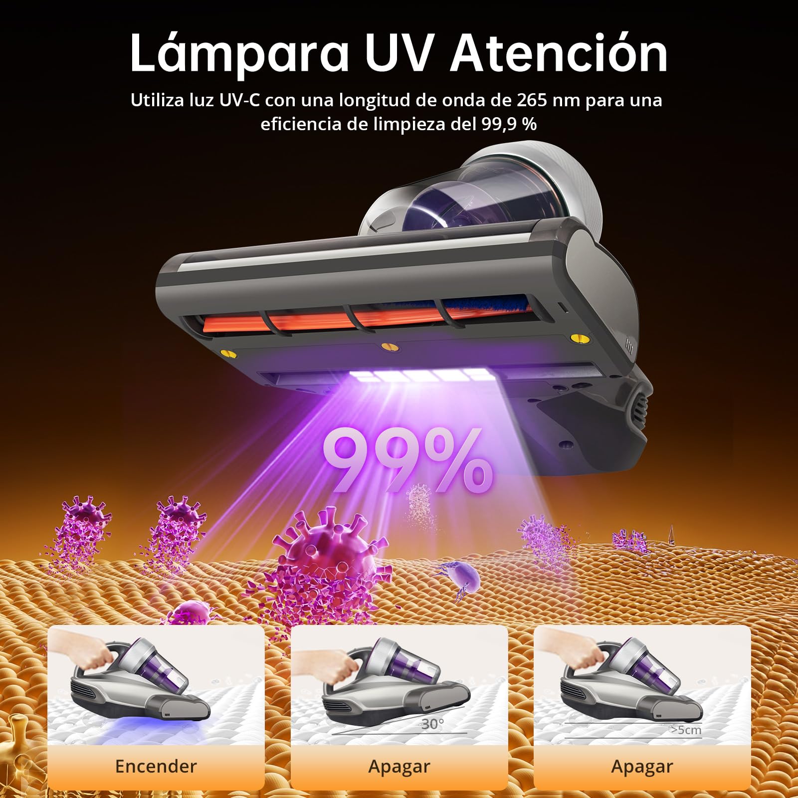 Jimmy JV35 Aspirador Antiácaros 700W con Luz UV-C, Golpeteo Fuerte y Aire Caliente, Portátil para Colchones, Camas y Sofás