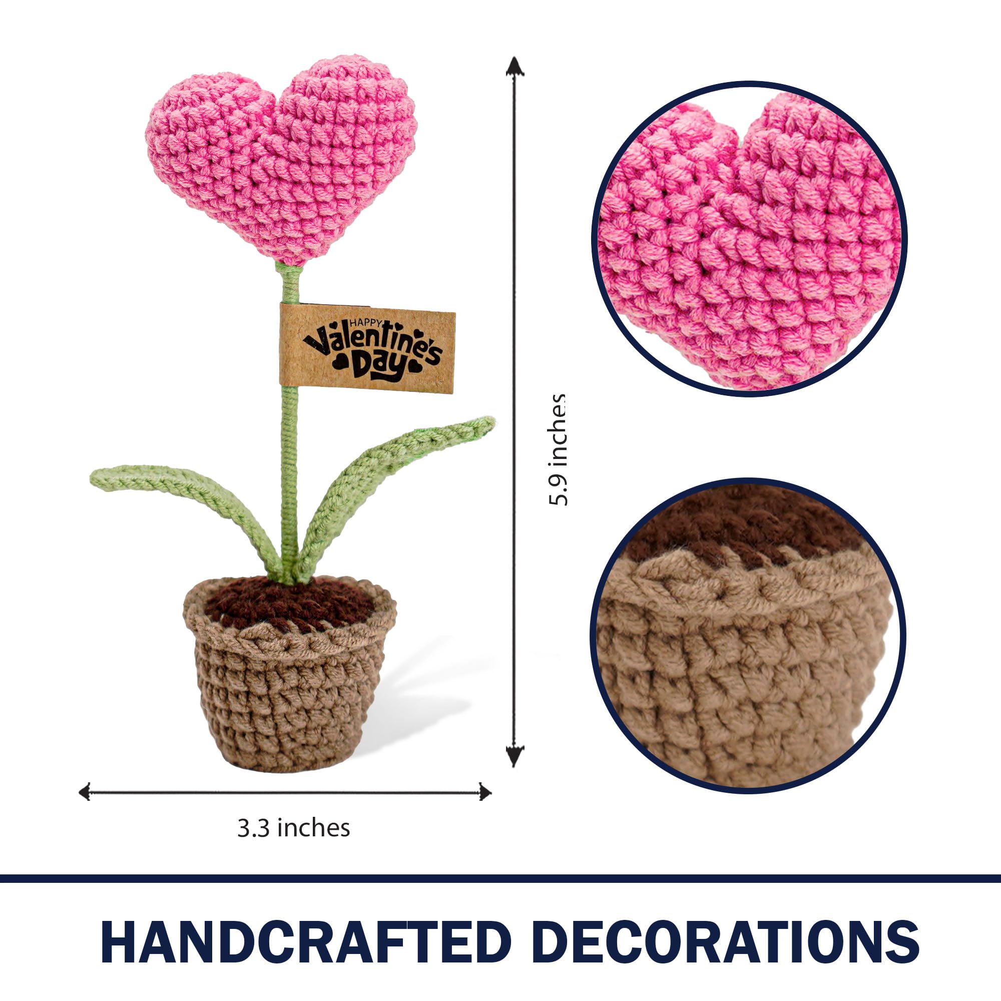 Handmade Crochet Heart Flower in Pot | Gifts for Mom, Mother Day Mom Gifts for Him Her, Valentines Day Card, Romantic Anniversary Birthday Home & Office Decoration