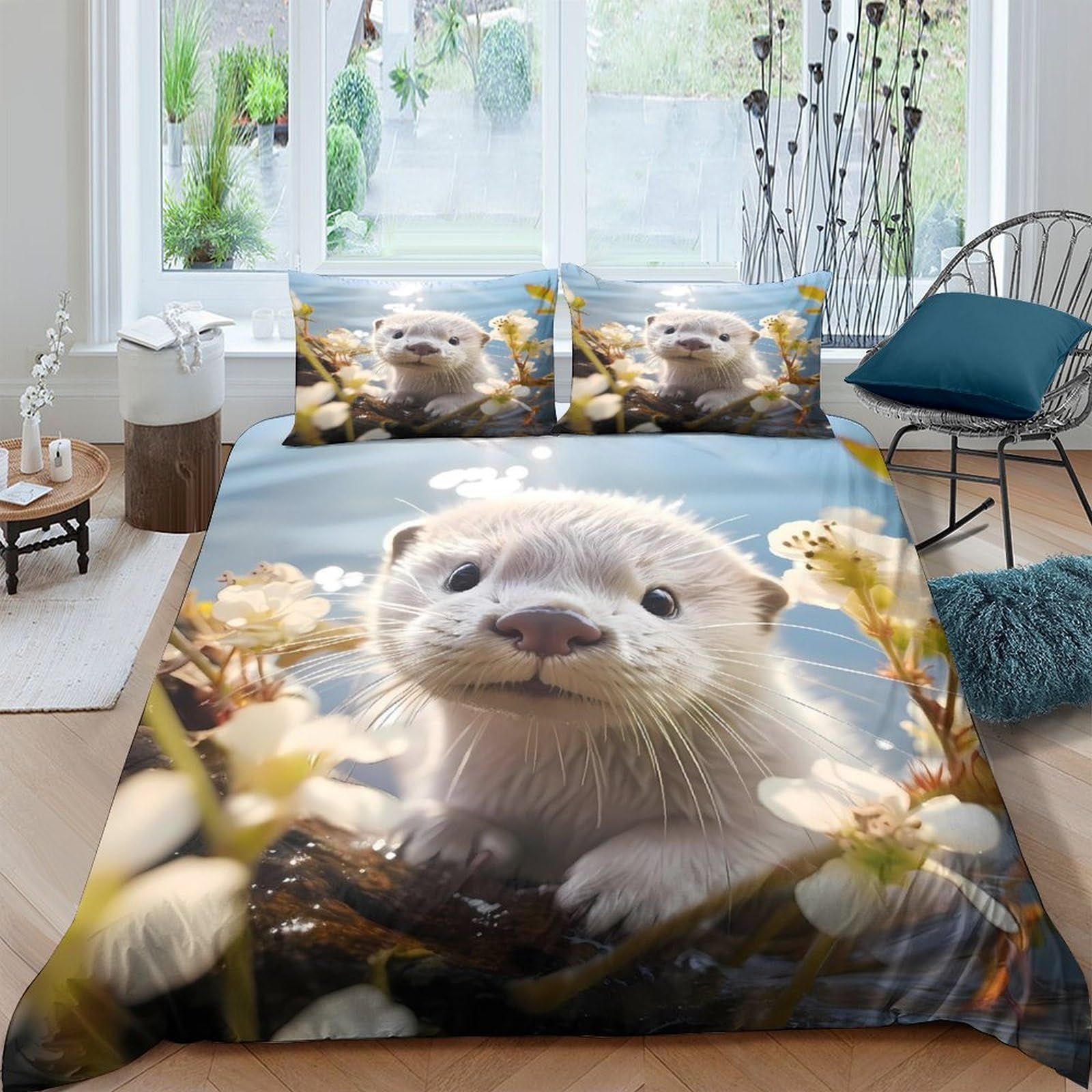 Ctjqhvkz Style-5 3D Printed Otter Meadow Fitted Sheet Microfiber Soft Anti-Slip Bed Cover For Bedroom Guest Room Decor Single（135X200cm）