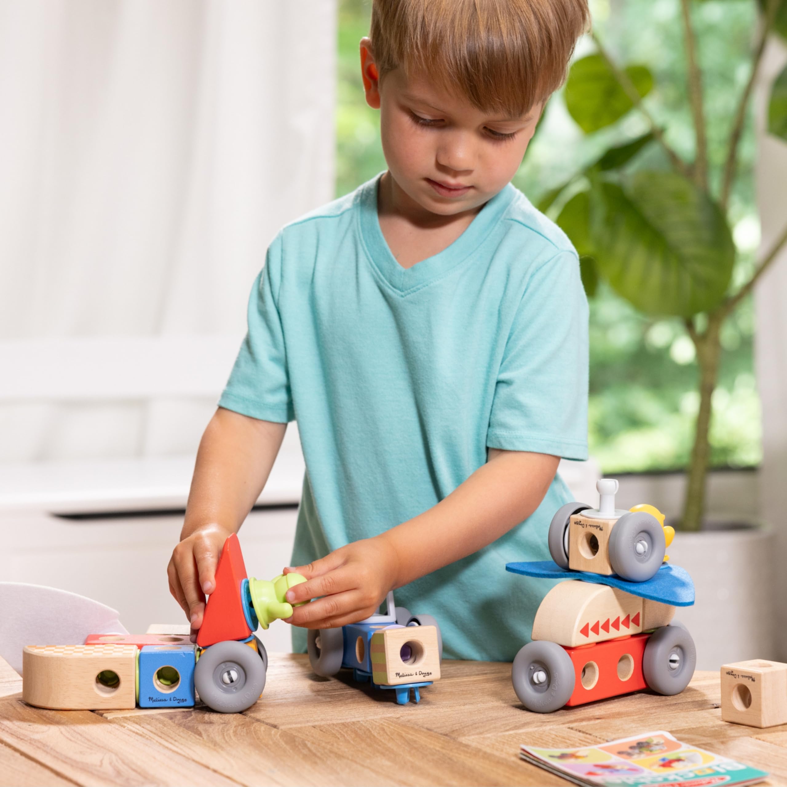 Melissa & Doug Blockables Set dei Veicoli – Set di Costruzioni in Legno con Blocchi Collegabili (54 Pezzi), Gioco Creativo e Educativo, Regalo per Bambini e Bambine, 2+ Anni - Certificati FSC