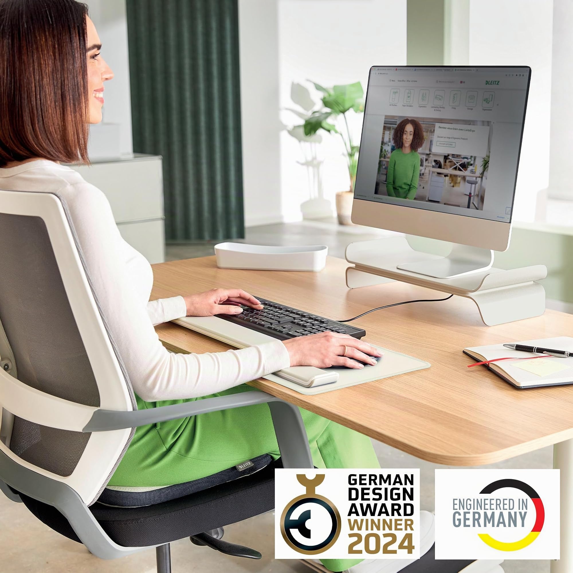 LEITZ Ergo - Support pour Écran de PC Ajustable, 2 Hauteurs au Choix, Rehausseur d'Écran de PC pour Bureau, Gamme Ergo, Coloris Gris Clair / Blanc, 65040085