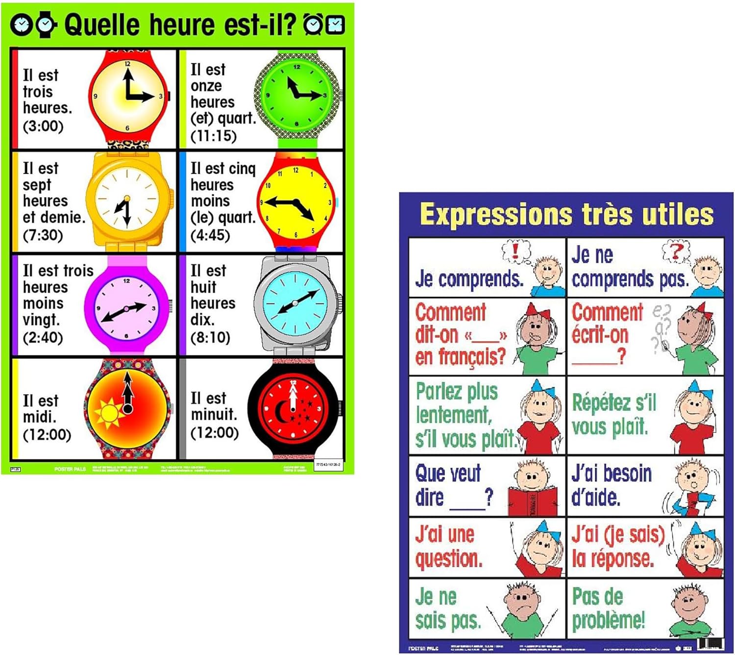Poster Pals French Educational & Language Teaching Essential Posters, Large Colorful Charts, Classroom Reference and Instruction, FSL, 7 Pack