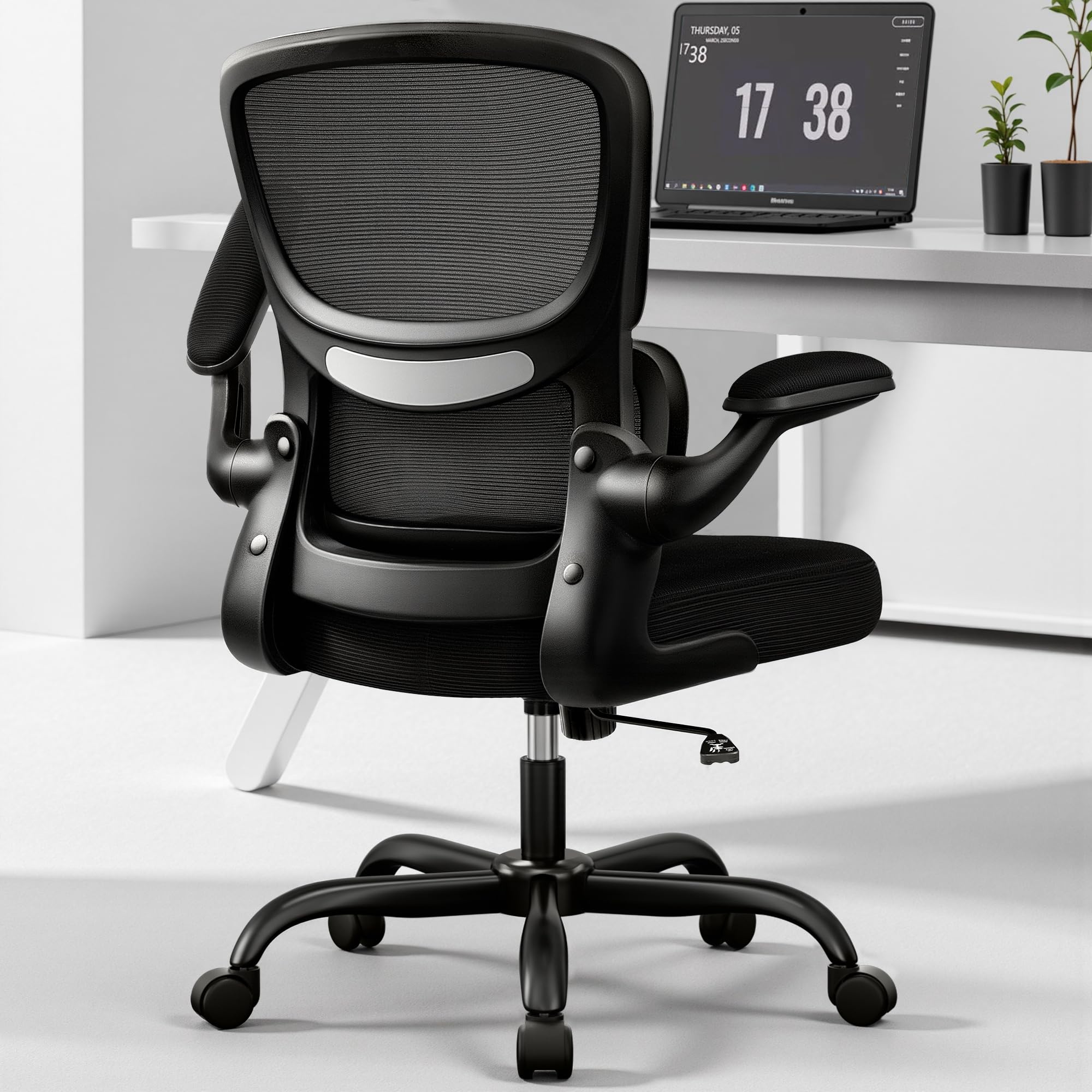 Home Office Desk Chair, Ergonomic Office Chair with Lumbar Support and Adjustable Armrests, Office Chair, Breathable Mesh Mid Back Computer Chair, Modern Comfy Desk Chair