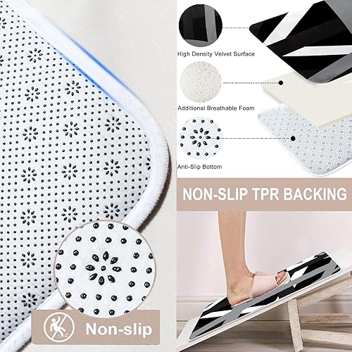 Miniatura 3 de Juegos de baño geométricos negros con cortina de ducha y alfombras y accesorios, juego de cortinas de ducha de rayas blancas y negras, cortinas de