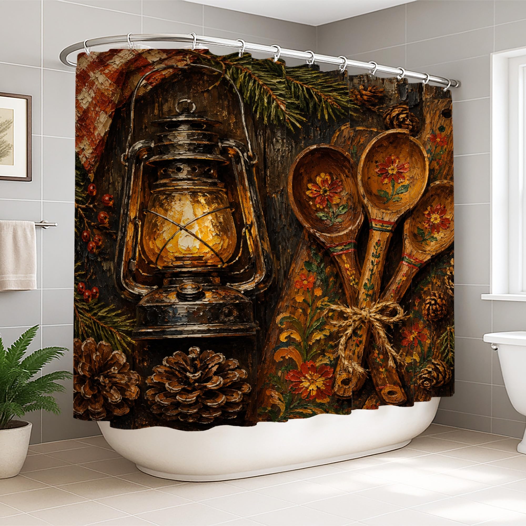 Rideau de douche vintage rustique marron idéal pour chambre d'hôtes