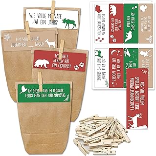 Papierdrachen Adventskalender 2025 zum Befüllen - 24 Geschenktüten und 24 Zahlenaufkleber und Klammern - Motiv Kinderquiz - zum Befüllen und basteln - Weihnachten - Mini Set Nr 274