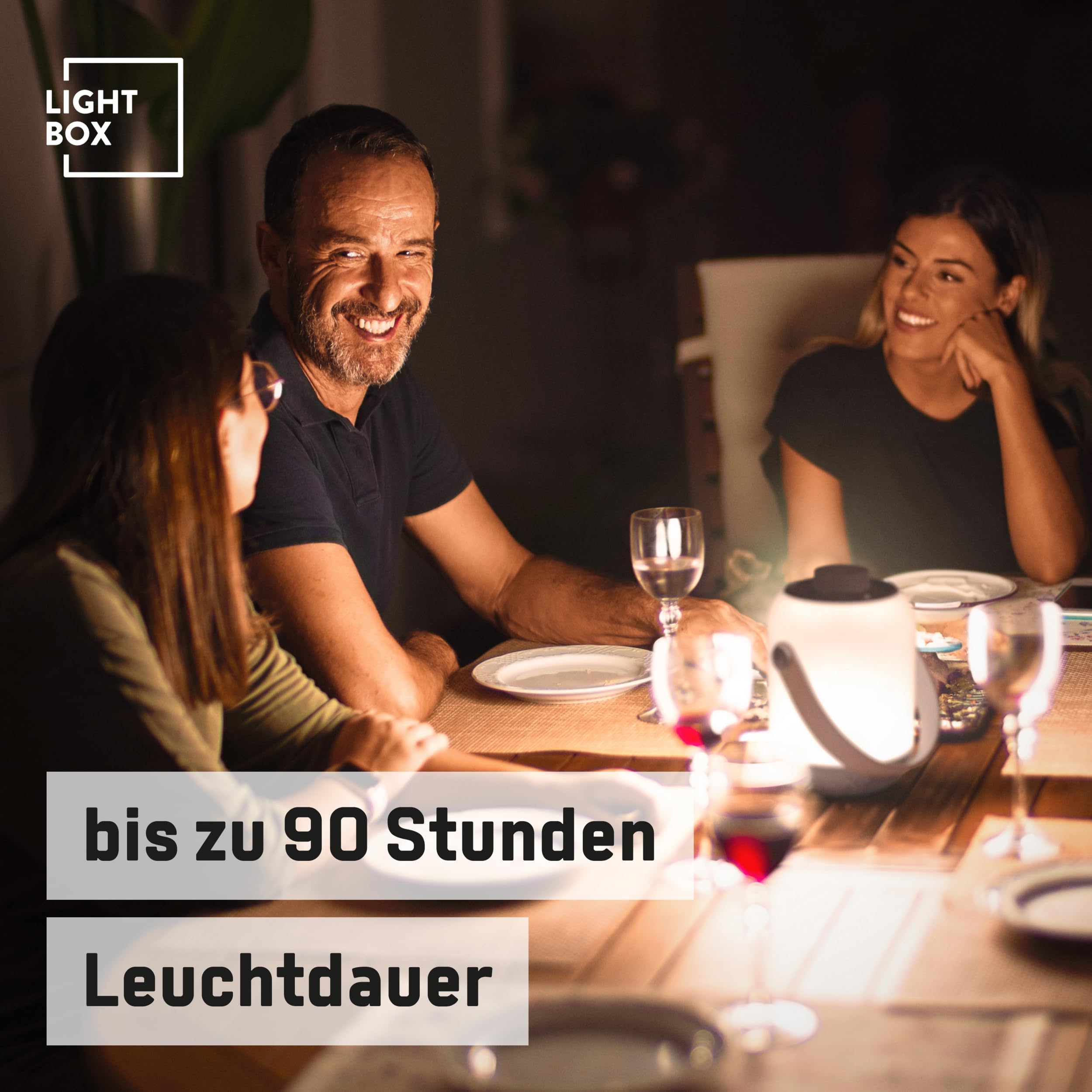 Lightbox LED Tischlampe Outdoor - Akku Tischlampe kabellos & dimmbar - IP44 Gartenlampe, Camping Tischlampe - warmweiß 200 lm - 90h Leuchtdauer USB aufladbar