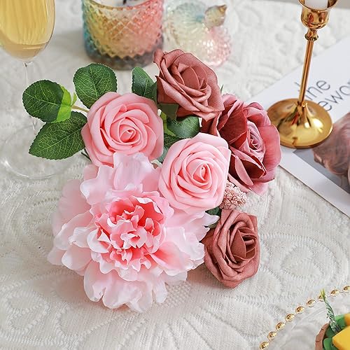 Miniatura 2 de Combo de flores artificiales, flores falsas para mesas de bricolaje, centros de mesa, baby shower, despedida de soltera, arreglos de ramo de boda,