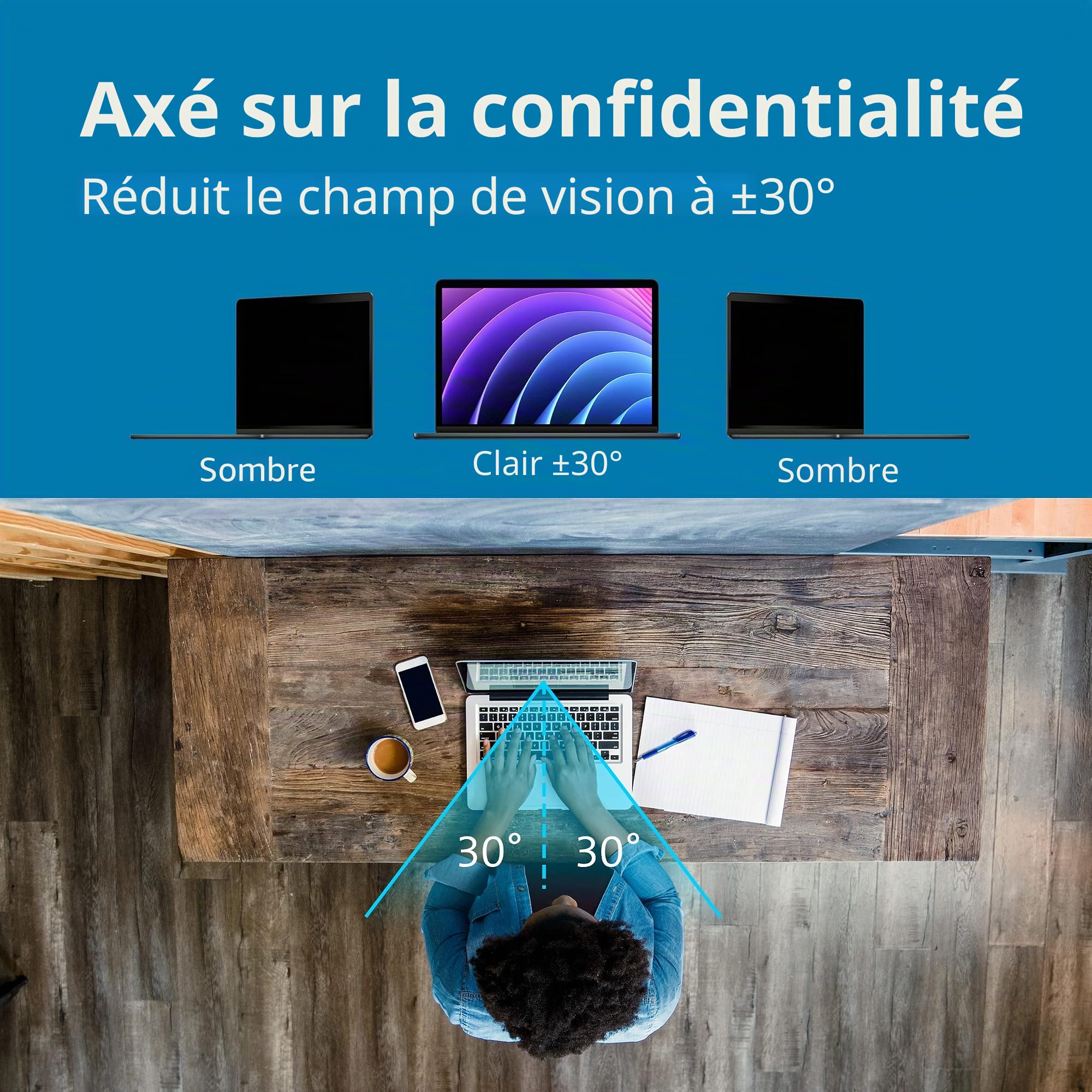 Kensington filtre de confidentialité magnétique MagPro pour écran 15.6'' (16:9), anti-reflets, anti lumière bleue, anti-rayures, compatible avec les PC portables Lenovo ThinkPad, HP, Dell, K58353WW