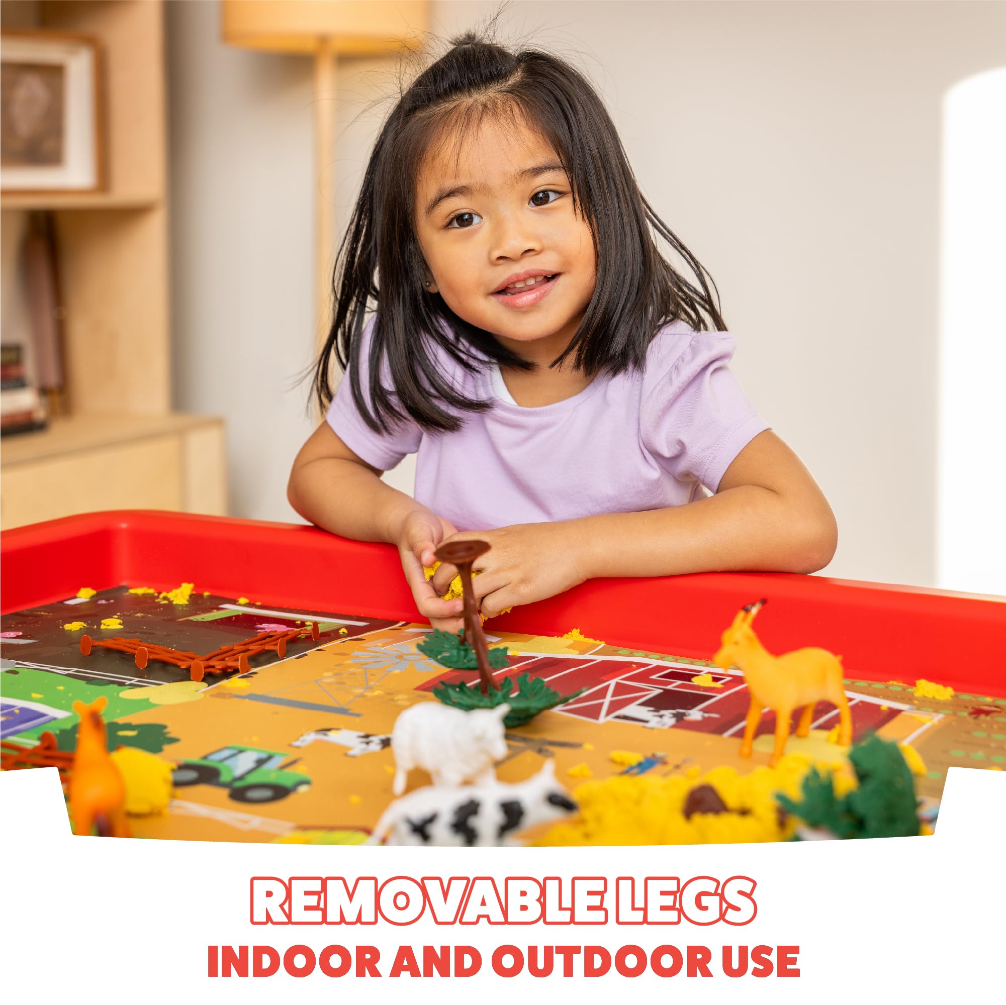 Bandeja de juego con juego de alfombrillas de juego, bandeja de juego sensorial para niños, juego de alfombrillas de juego de granja y safari, rojo