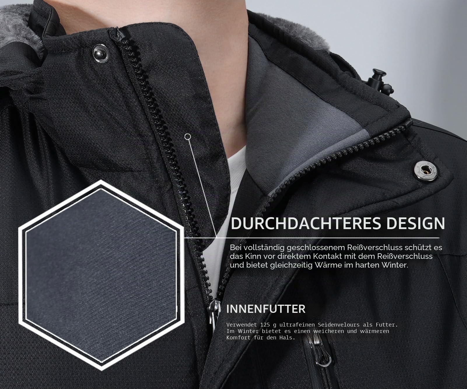 SPOSULEI Herren Winter Fleecejacke Warme Gefüttert Skijacke Outdoor Winddicht Wasserdicht Jacke mit Abnehmbarer Kapuze