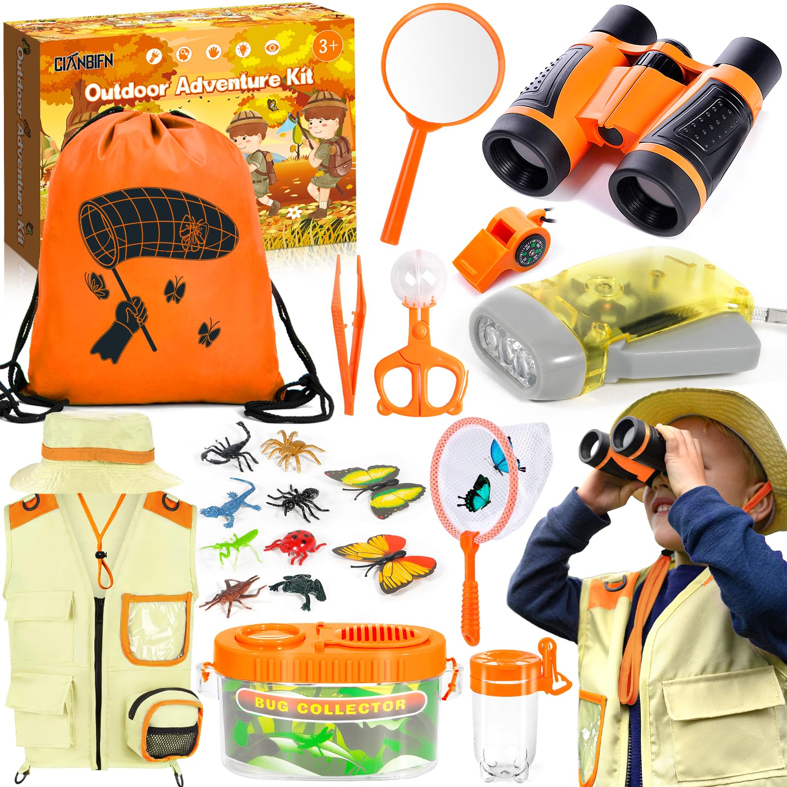 23 pezzi Set da esploratore per bambini,con Gilet,cappelli, binocolo,bussola,lente d'ingrandimento e altro,fantastico regalo per l'esplorazione della natura e l'avventura per i bambini