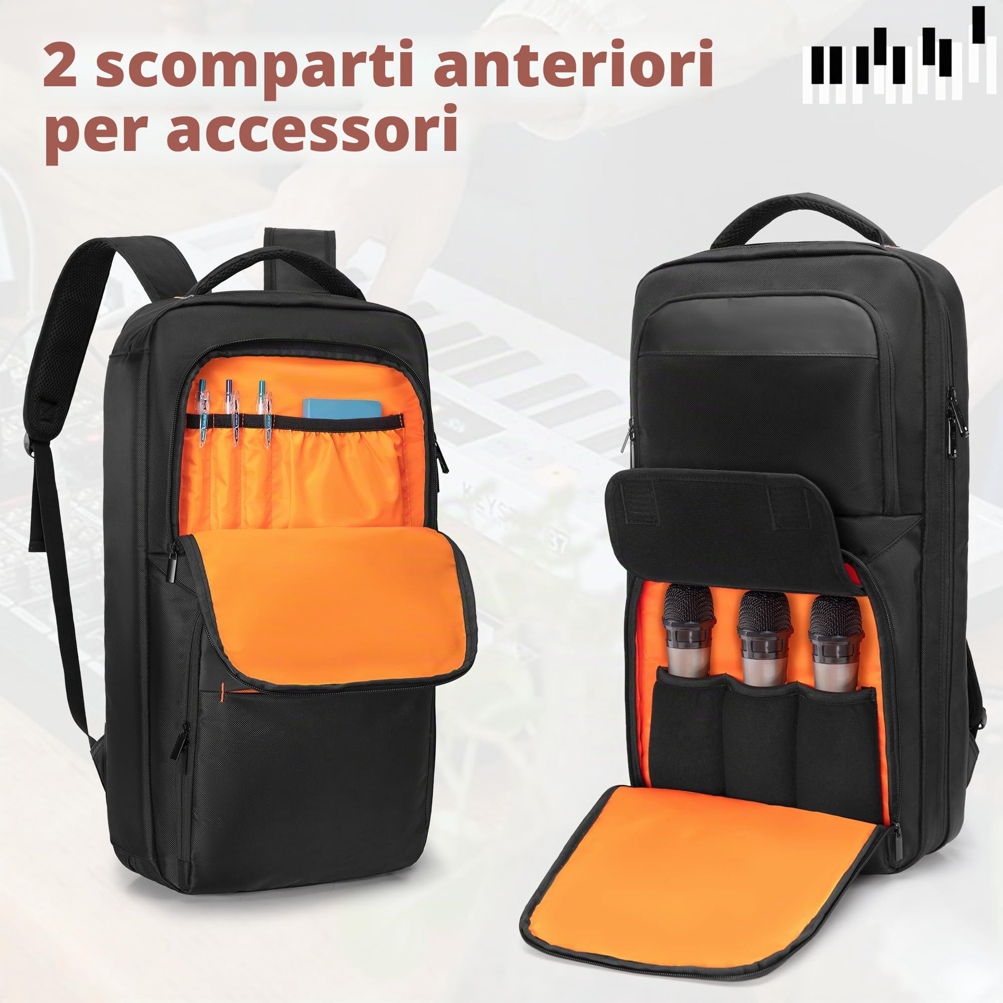 Rexmica Zaino Portatile per Tastiere Pianoforte 37 Tasti, 28,5 x 10 x 56 cm | Borsa Protettiva per Controller MIDI, Custodia per Pianola 37 Tasti, Laptop, Microfoni e Cavi